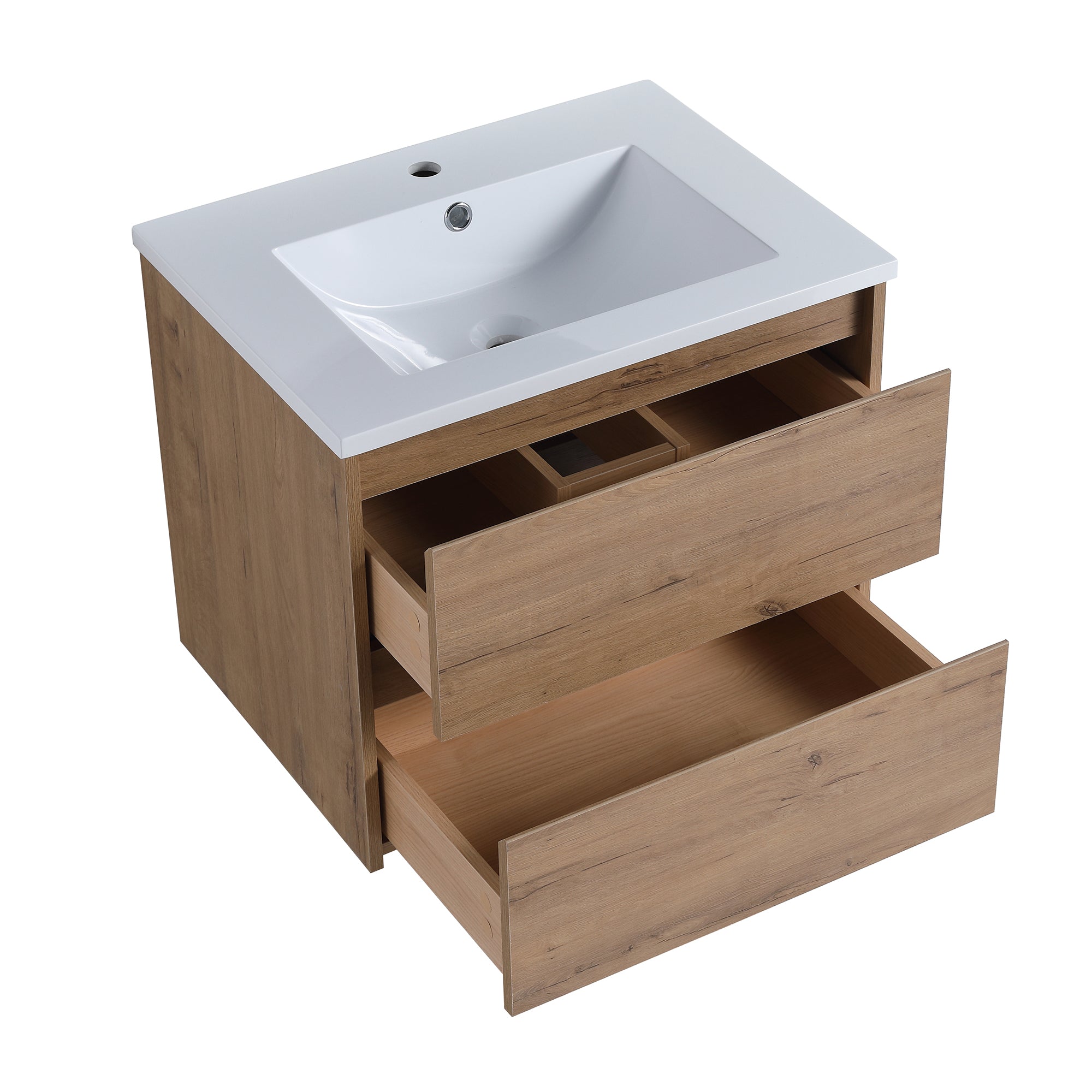 24 in. Plywood Wall-Mounted Bathroom Vanity Set with Culture Marble Sink and Soft-close Drawers