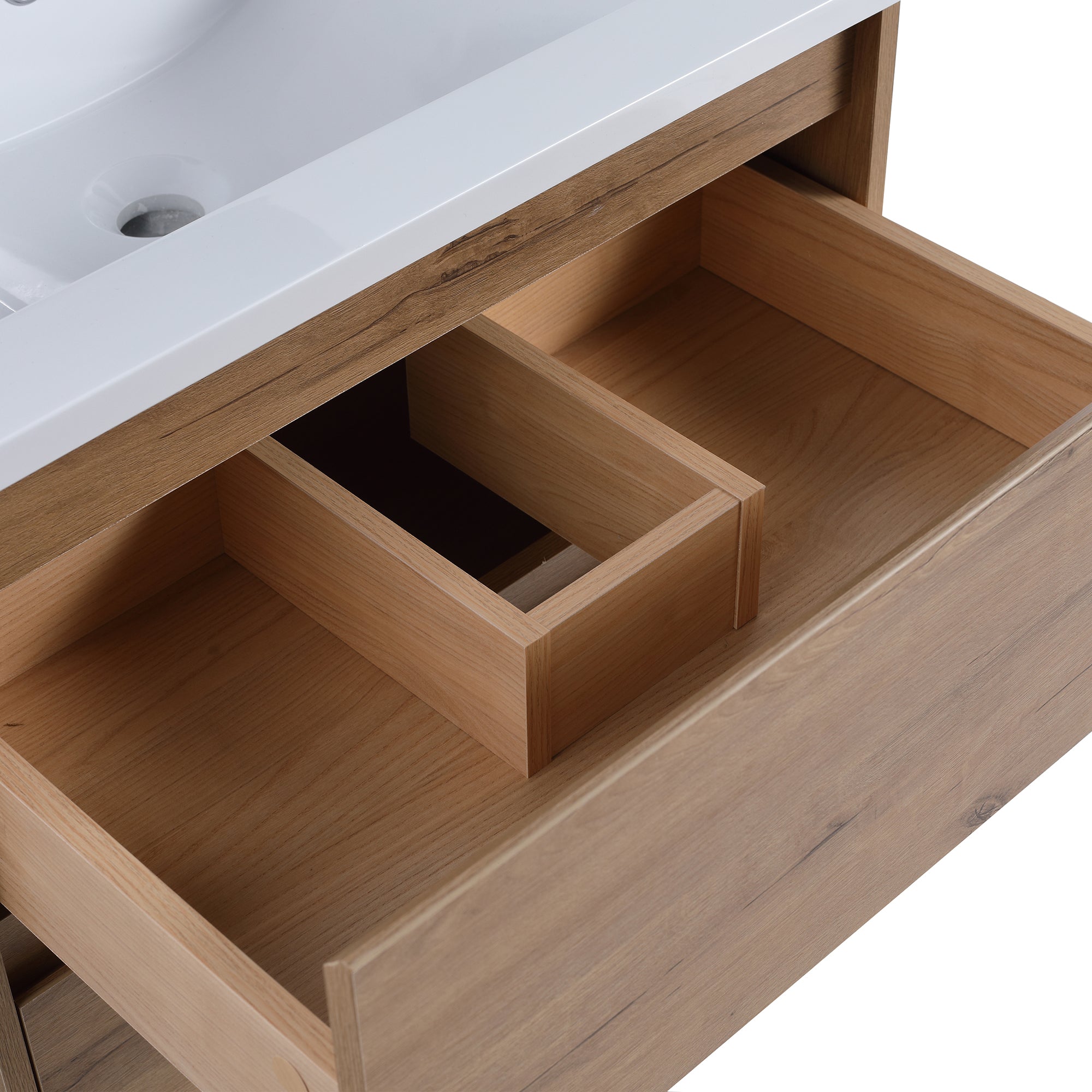24 in. Plywood Wall-Mounted Bathroom Vanity Set with Culture Marble Sink and Soft-close Drawers