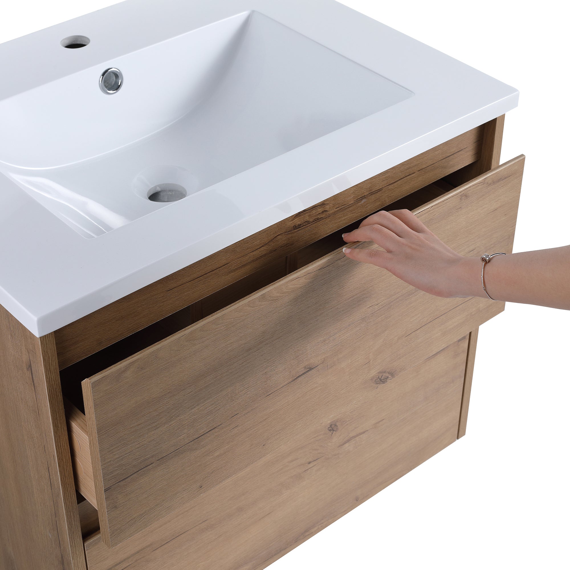 24 in. Plywood Wall-Mounted Bathroom Vanity Set with Culture Marble Sink and Soft-close Drawers