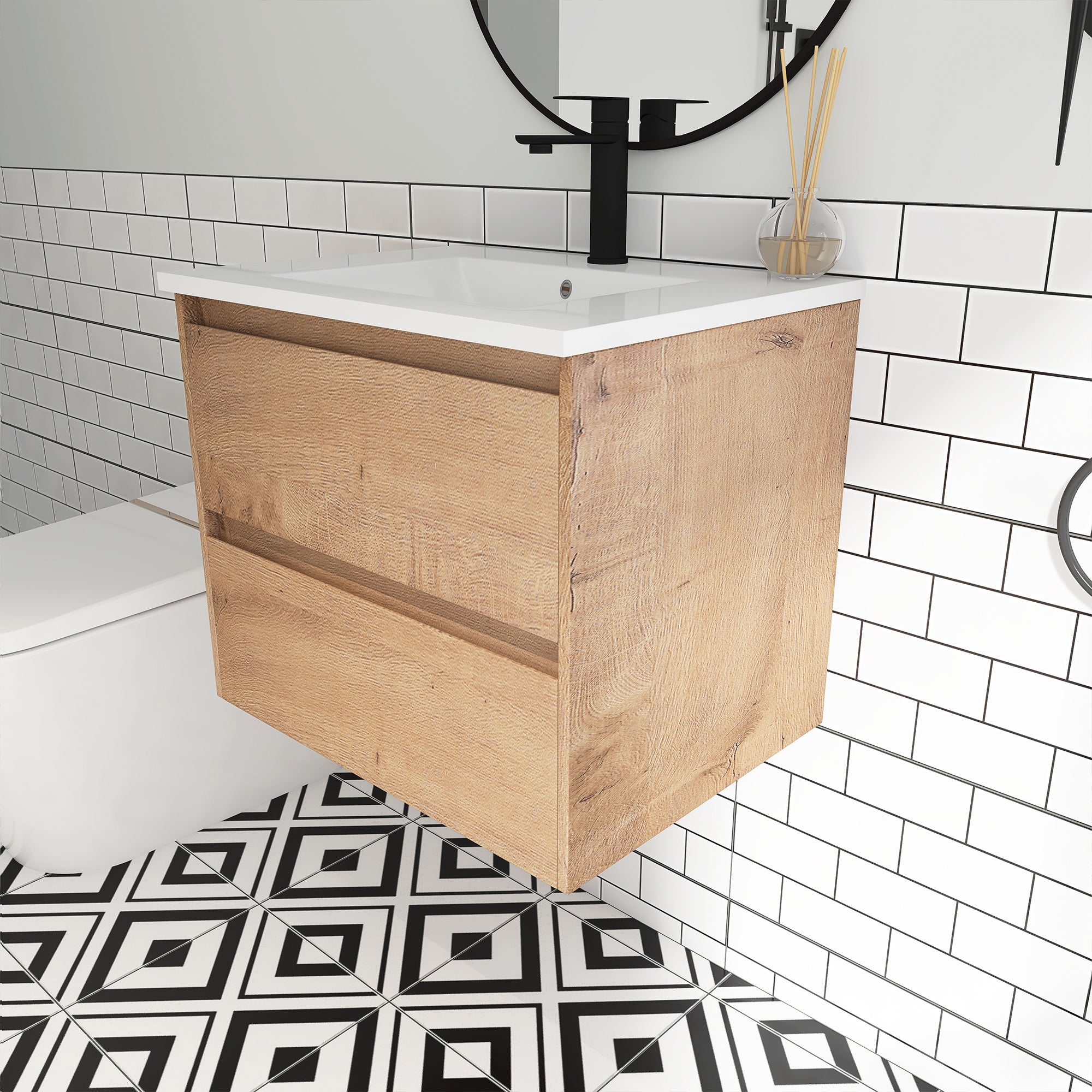 24 in. Plywood Wall-Mounted Bathroom Vanity Set with Culture Marble Sink and Soft-close Drawers