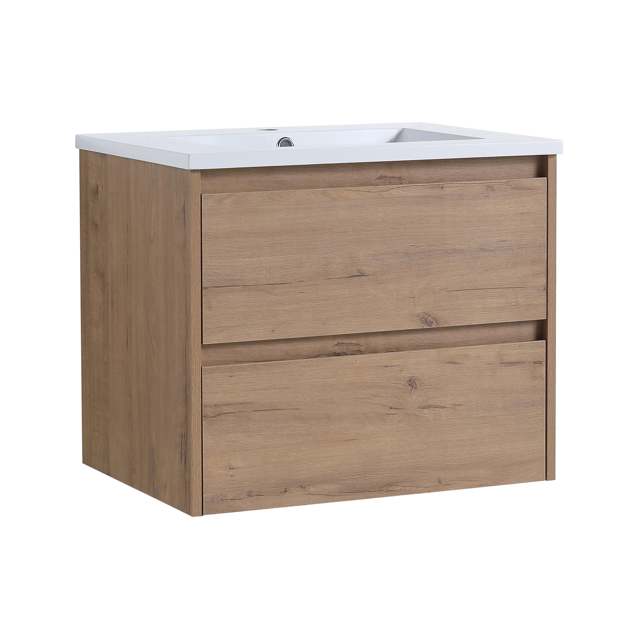 24 in. Plywood Wall-Mounted Bathroom Vanity Set with Culture Marble Sink and Soft-close Drawers