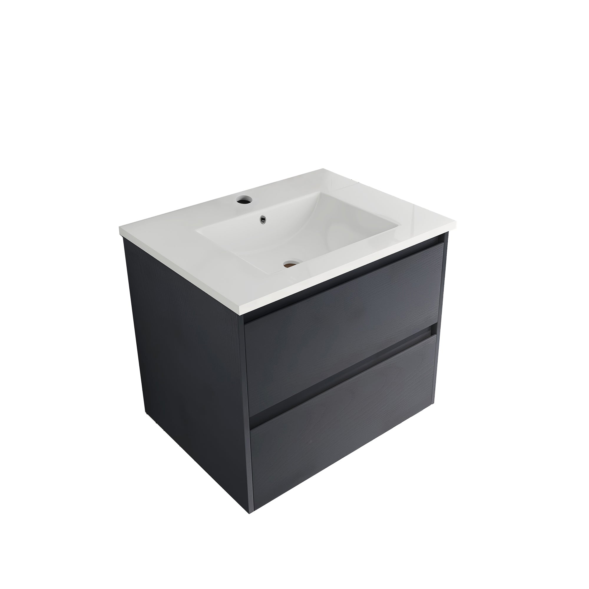 24 in. Plywood Wall-Mounted Bathroom Vanity Set with Culture Marble Sink and Soft-close Drawers