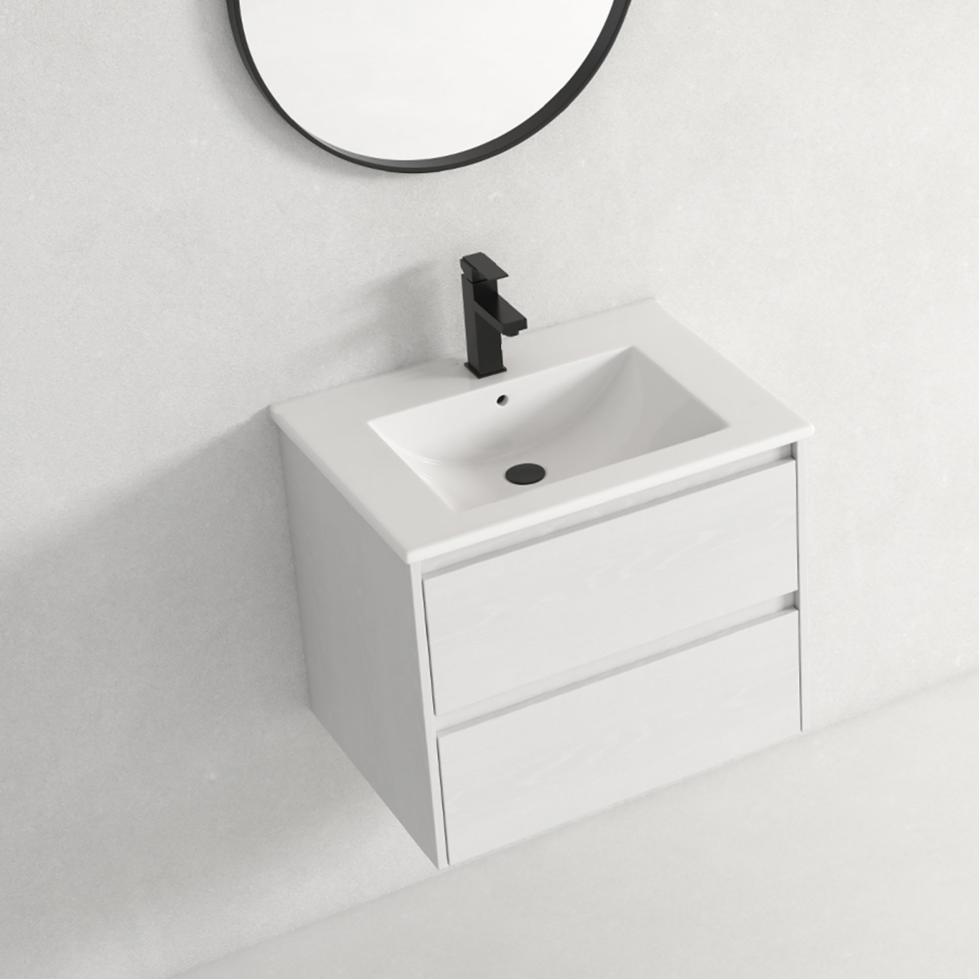 24 in. Plywood Wall-Mounted Bathroom Vanity Set with Culture Marble Sink and Soft-close Drawers