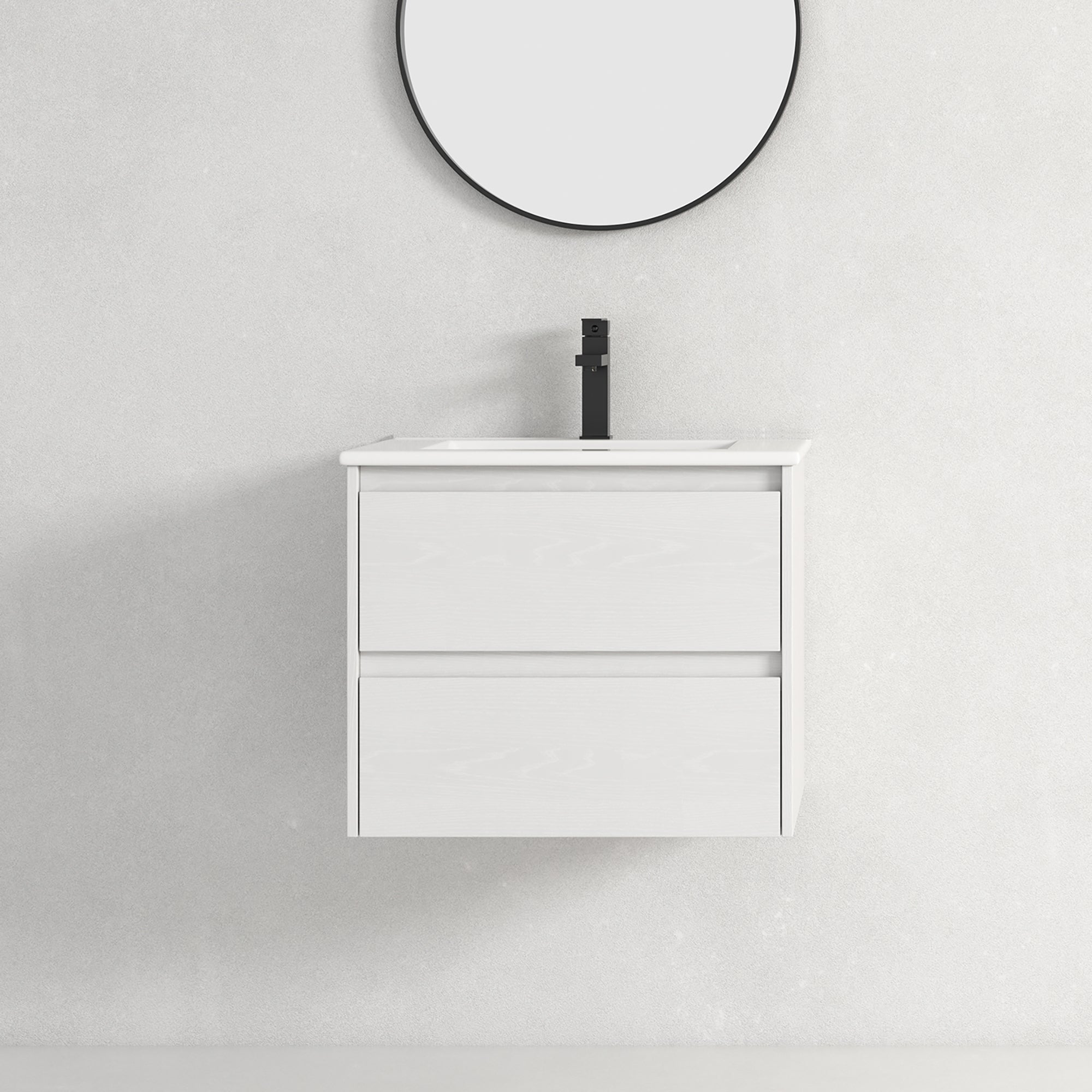 24 in. Plywood Wall-Mounted Bathroom Vanity Set with Culture Marble Sink and Soft-close Drawers