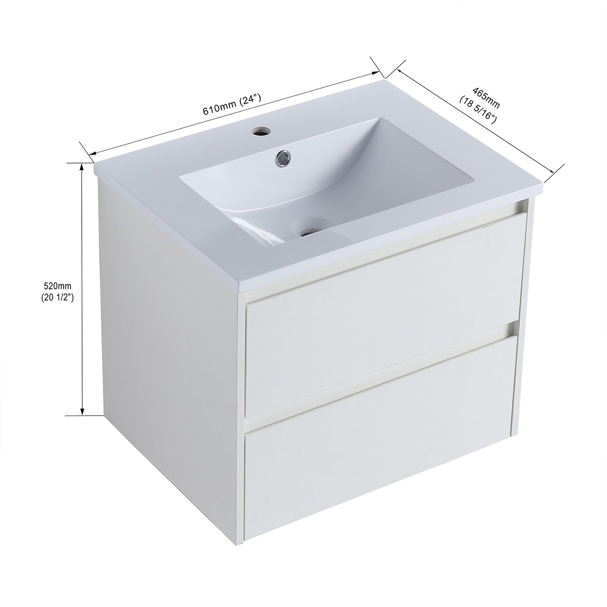 24 in. Plywood Wall-Mounted Bathroom Vanity Set with Culture Marble Sink and Soft-close Drawers