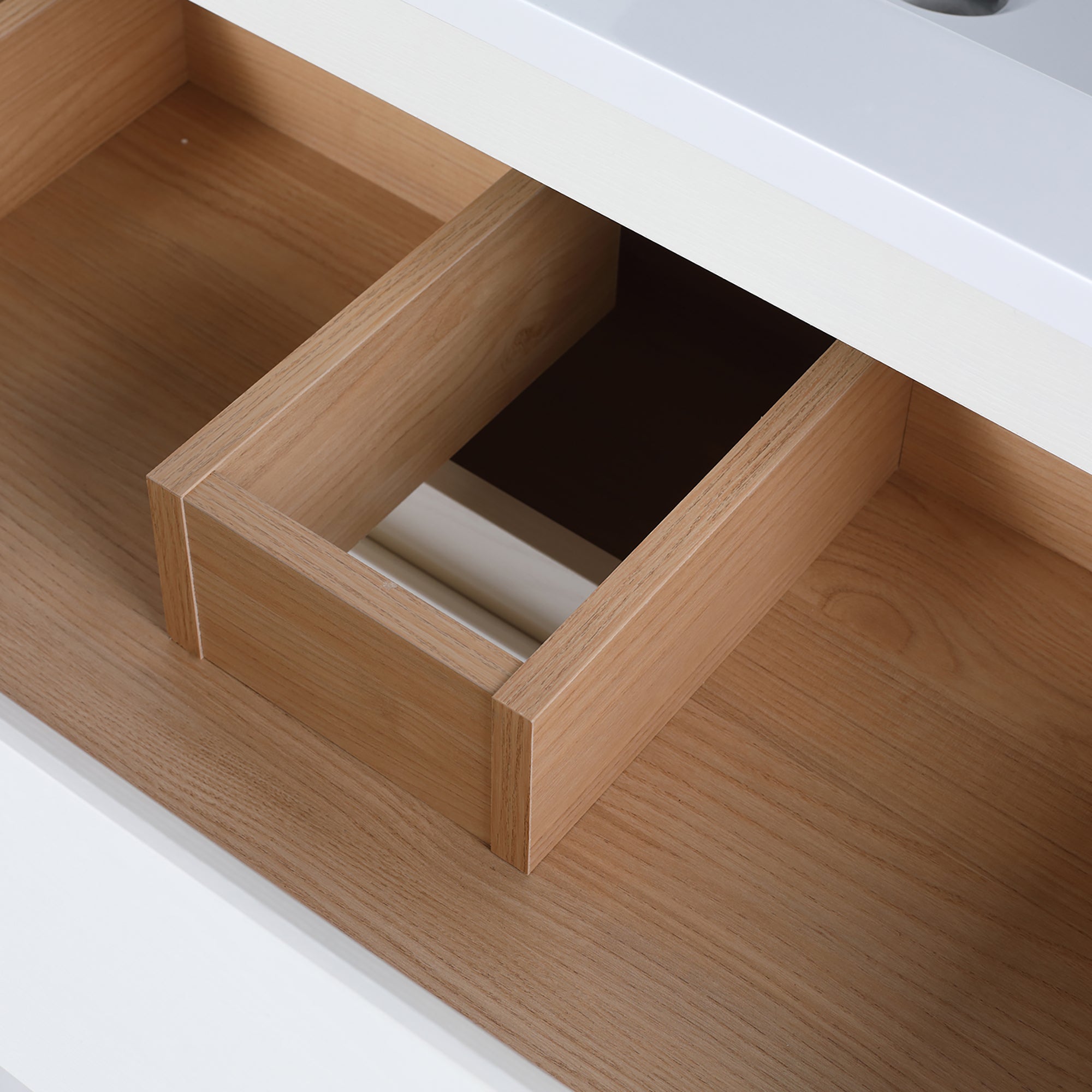 24 in. Plywood Wall-Mounted Bathroom Vanity Set with Culture Marble Sink and Soft-close Drawers