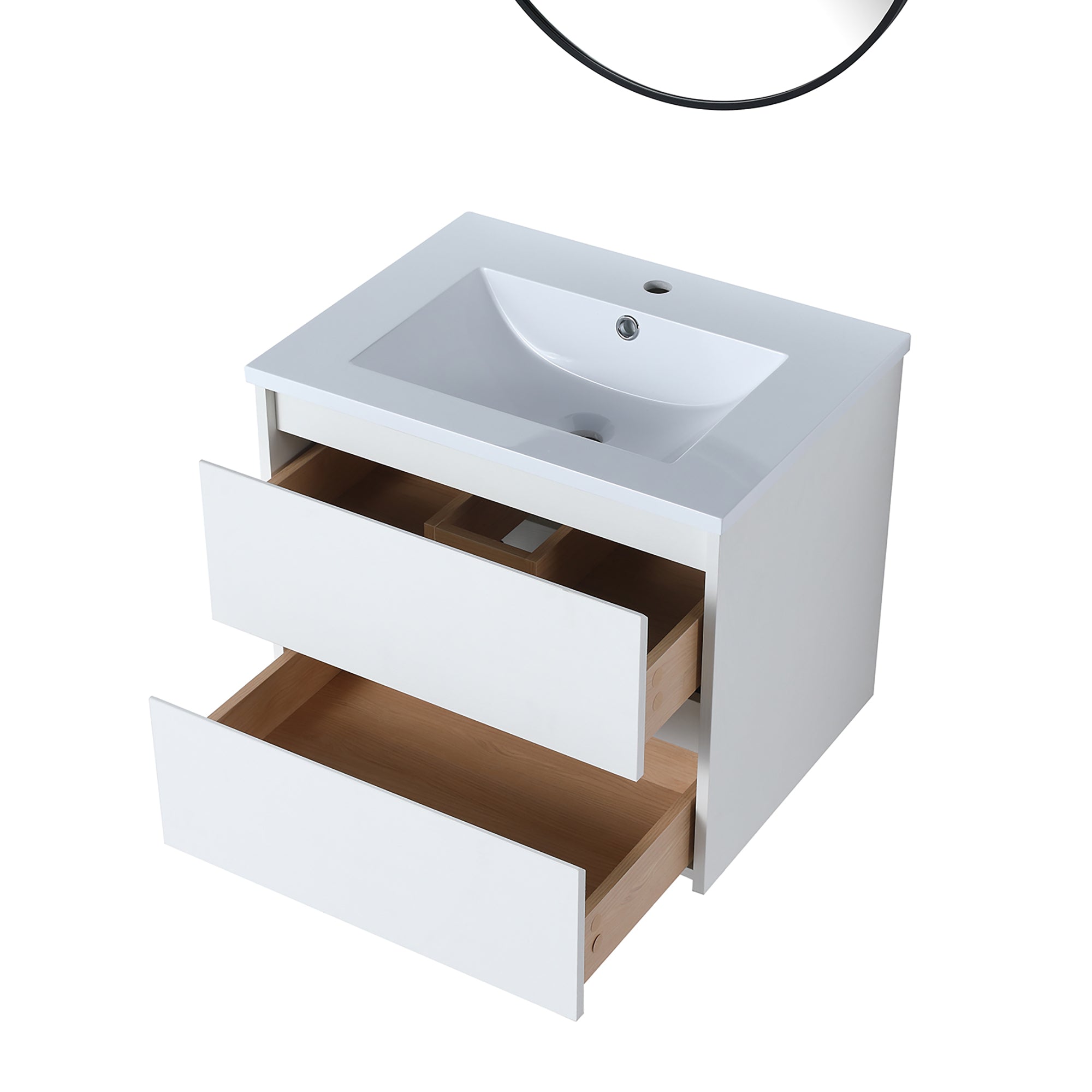 24 in. Plywood Wall-Mounted Bathroom Vanity Set with Culture Marble Sink and Soft-close Drawers