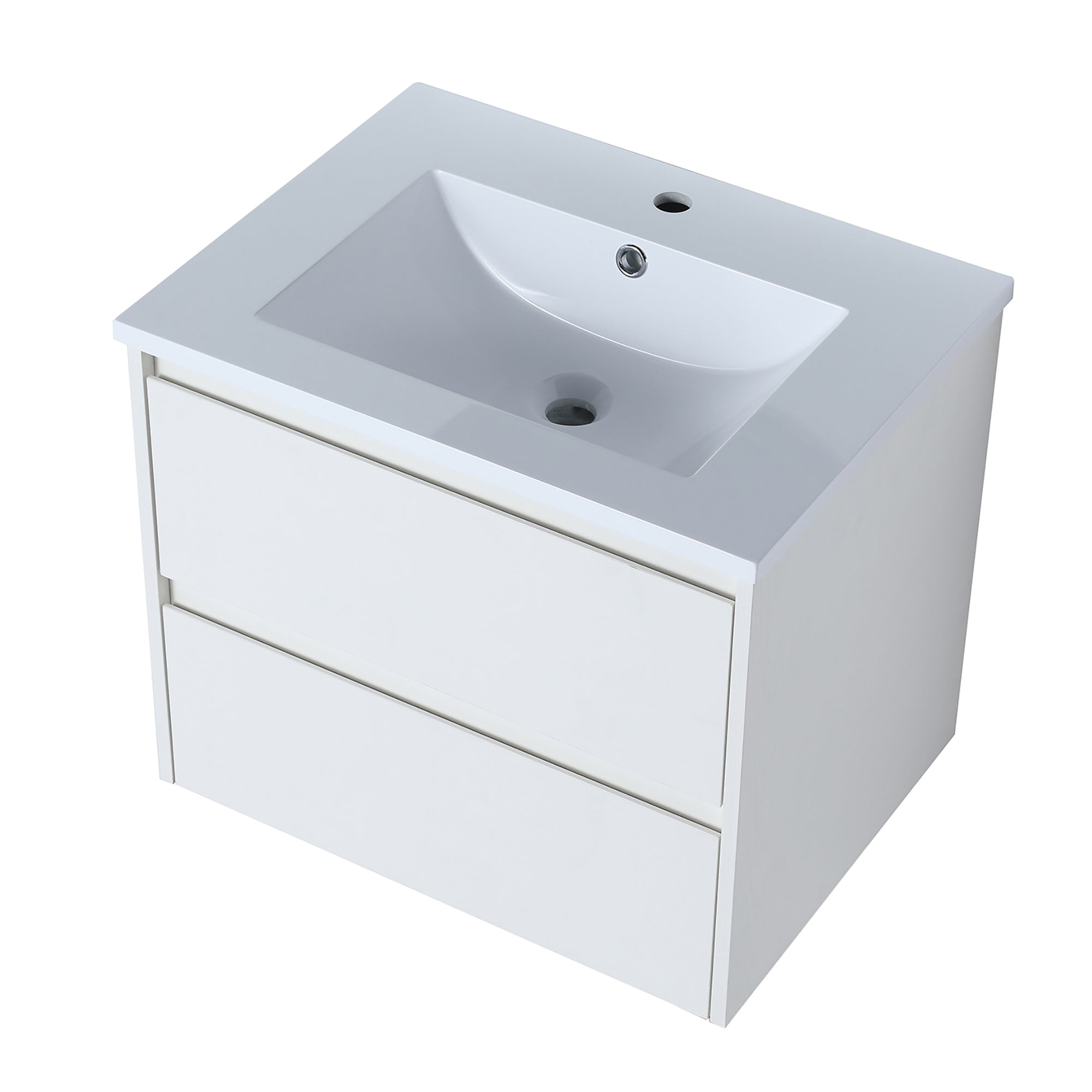 24 in. Plywood Wall-Mounted Bathroom Vanity Set with Culture Marble Sink and Soft-close Drawers
