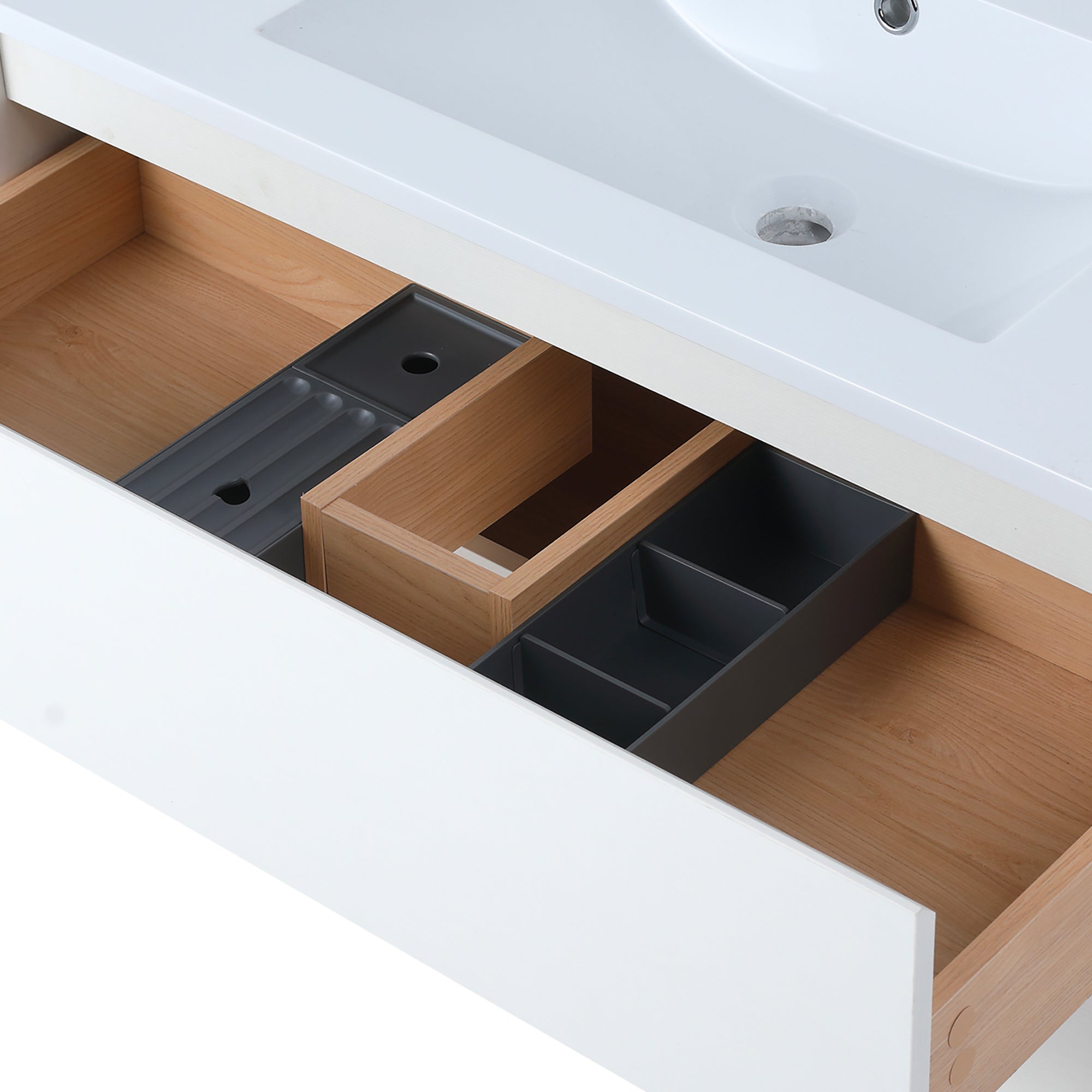 24 in. Plywood Wall-Mounted Bathroom Vanity Set with Culture Marble Sink and Soft-close Drawers