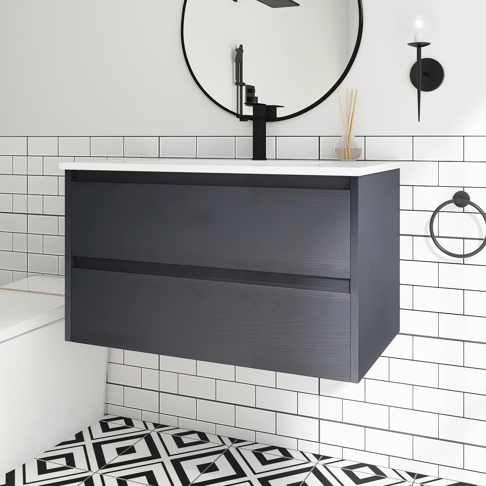 Wall-Mounted Plywood Bathroom Vanity Set with Integrated Sink