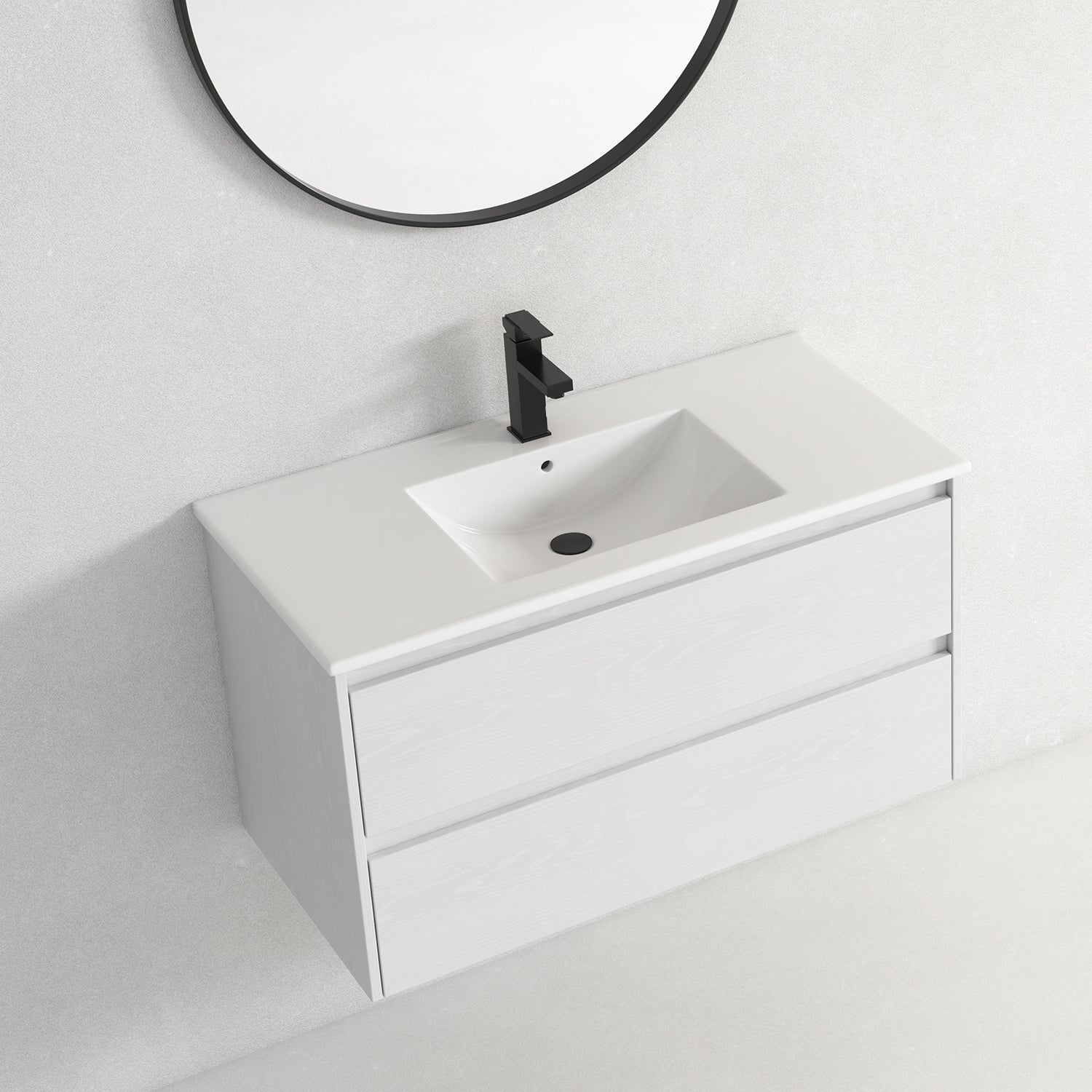 Wall-Mounted Plywood Bathroom Vanity Set with Integrated Sink