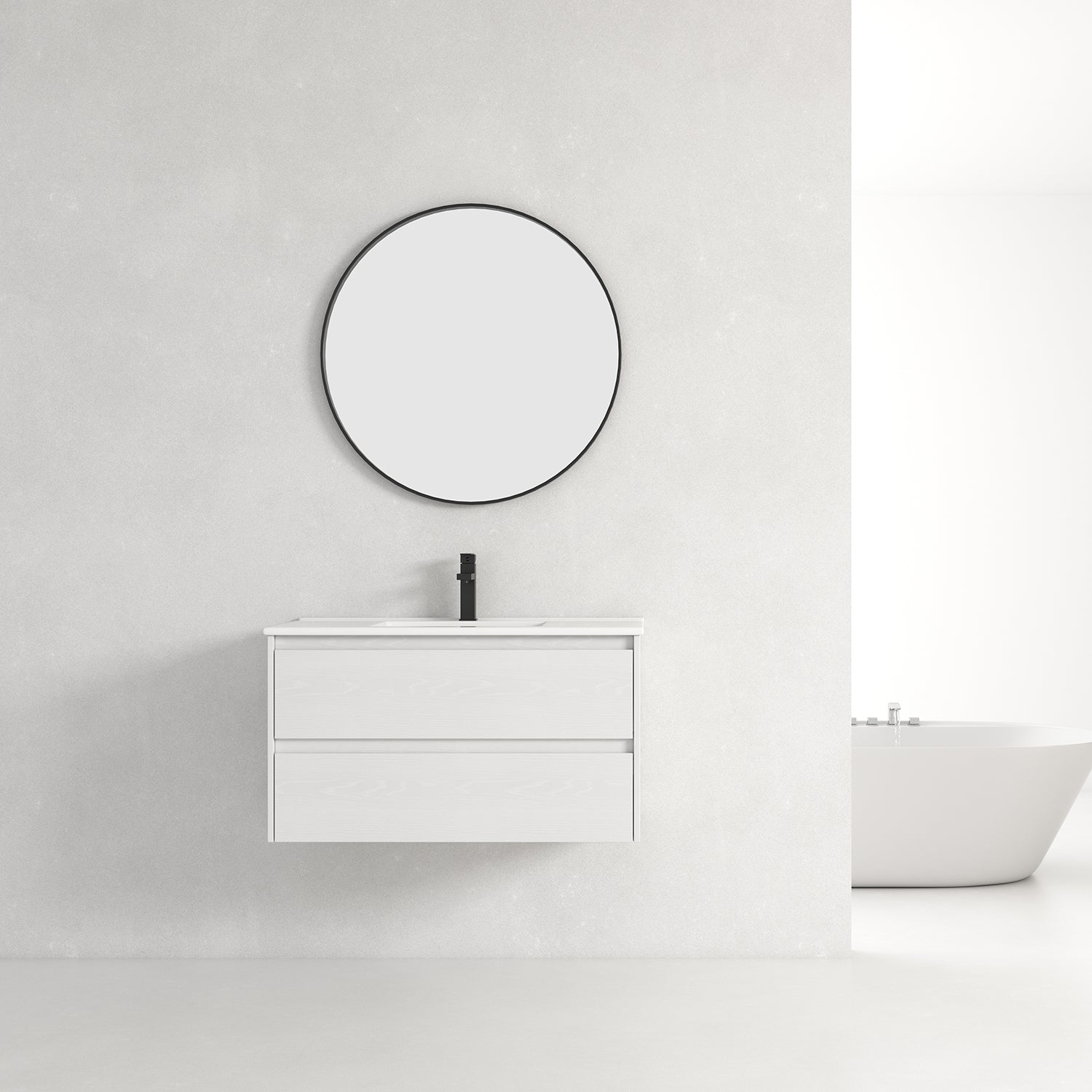 Wall-Mounted Plywood Bathroom Vanity Set with Integrated Sink