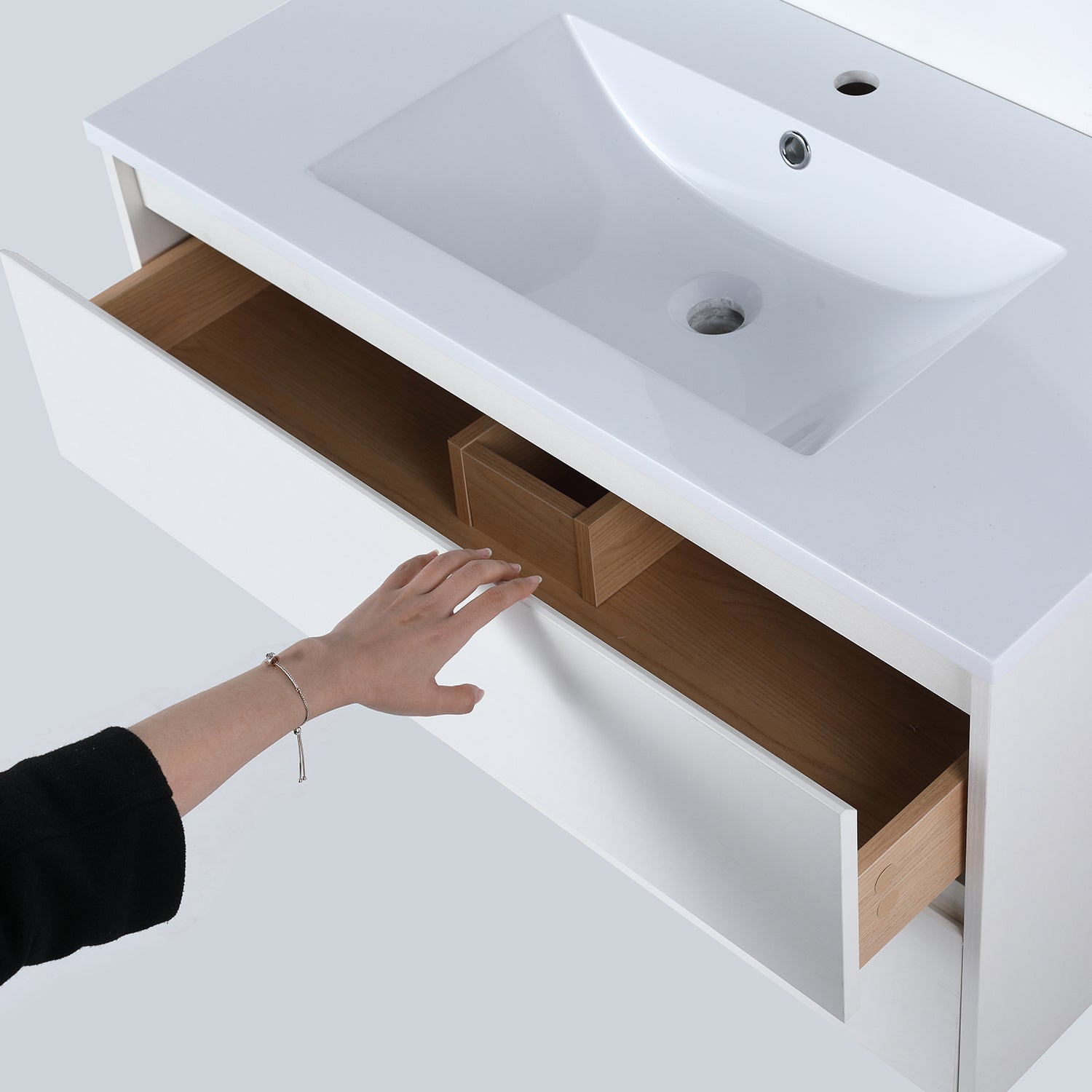 Wall-Mounted Plywood Bathroom Vanity Set with Integrated Sink