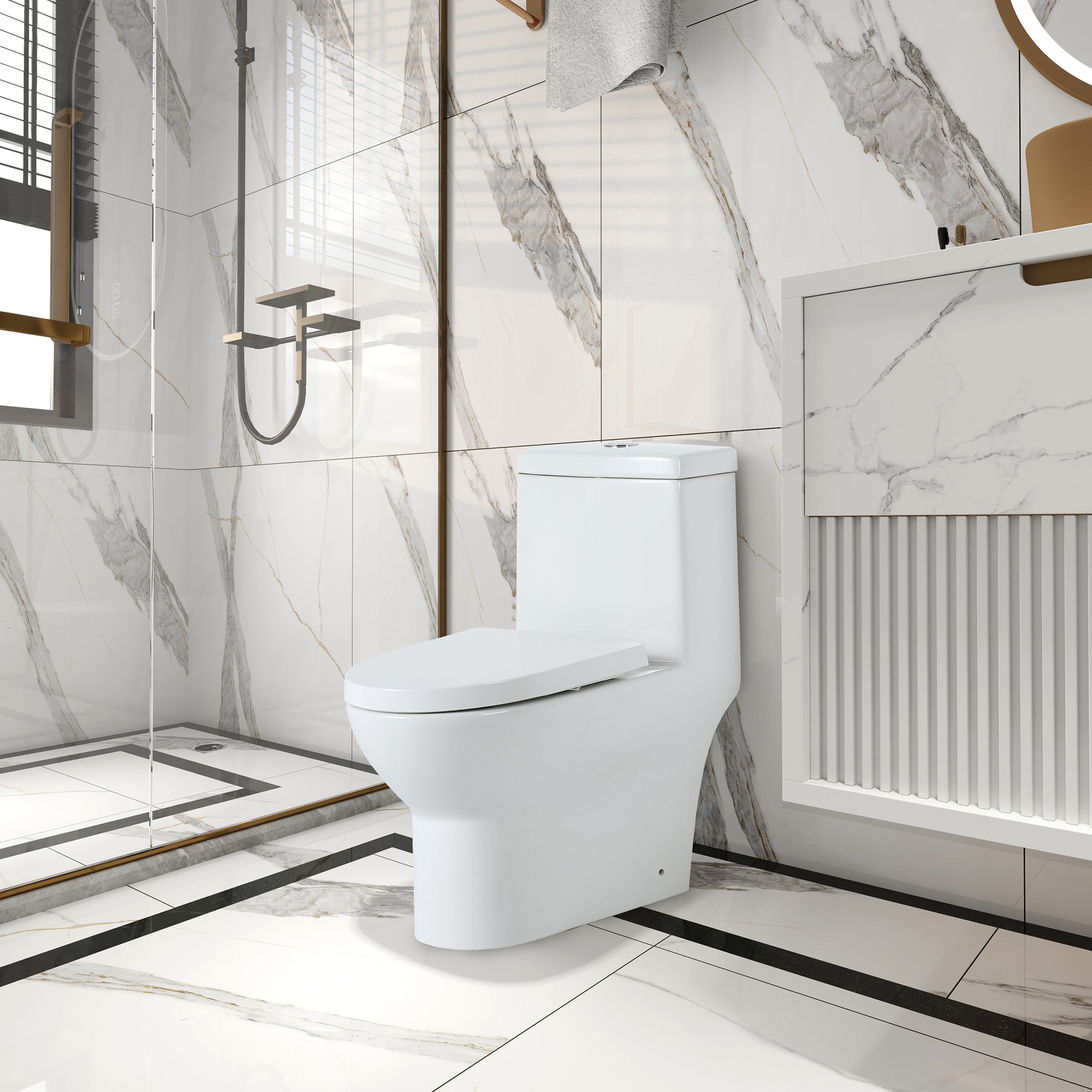 28 Inch  Ceramic One Piece Toilet With Soft Close Seat