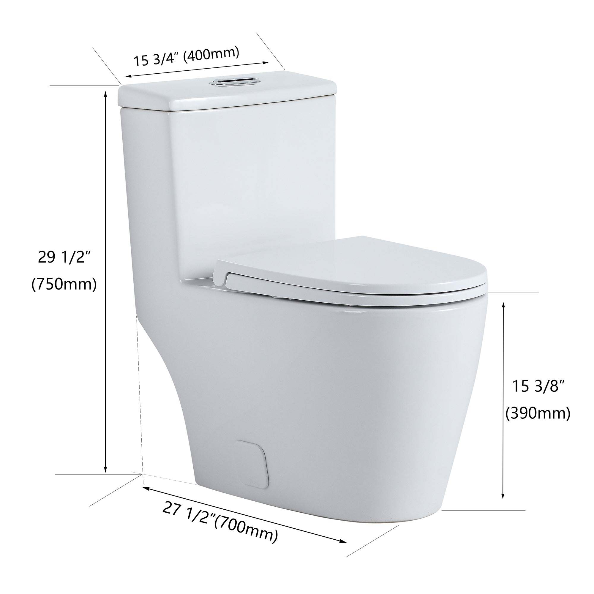 27 Inch Ceramic One Piece Toilet with Soft Close Seat