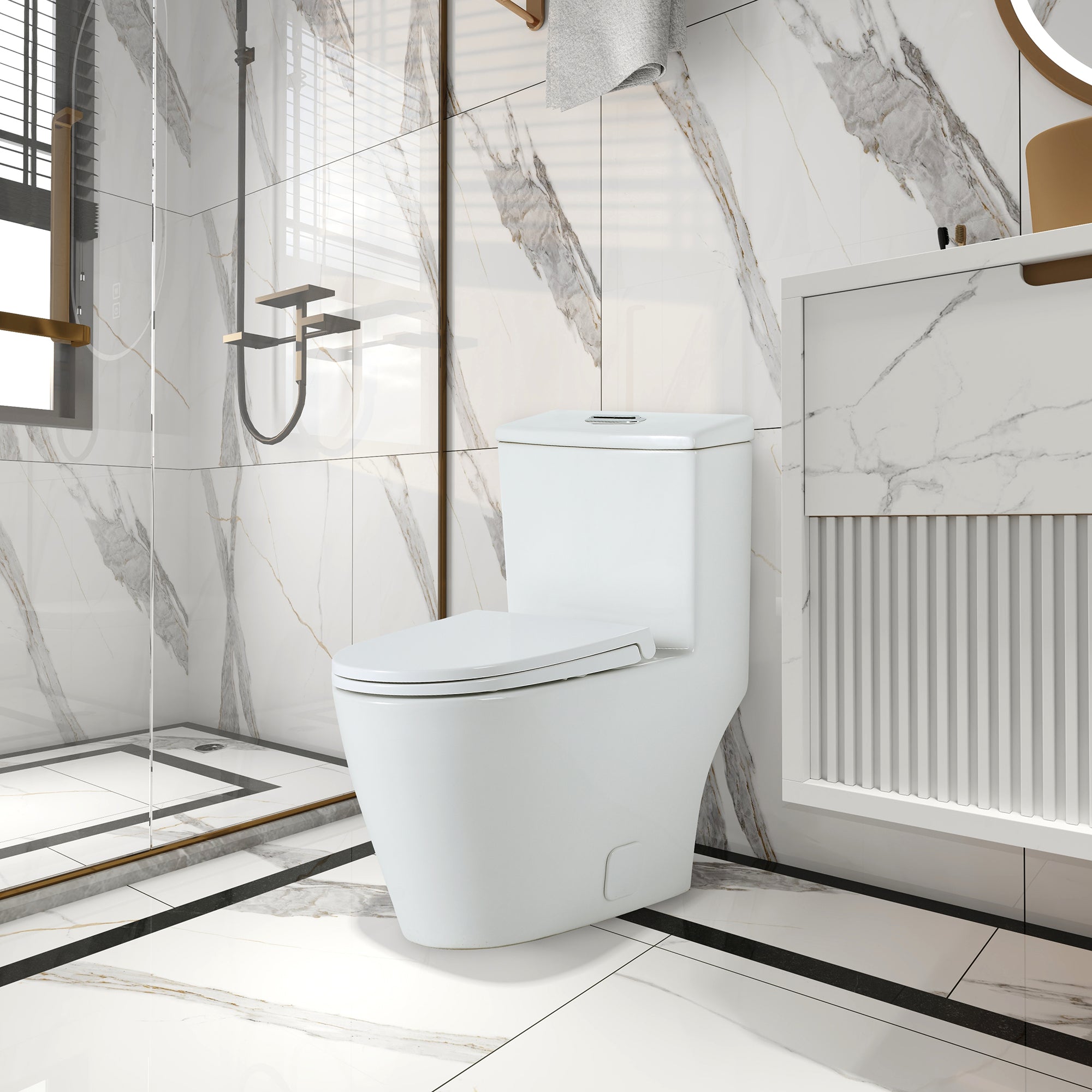27 Inch Ceramic One Piece Toilet with Soft Close Seat
