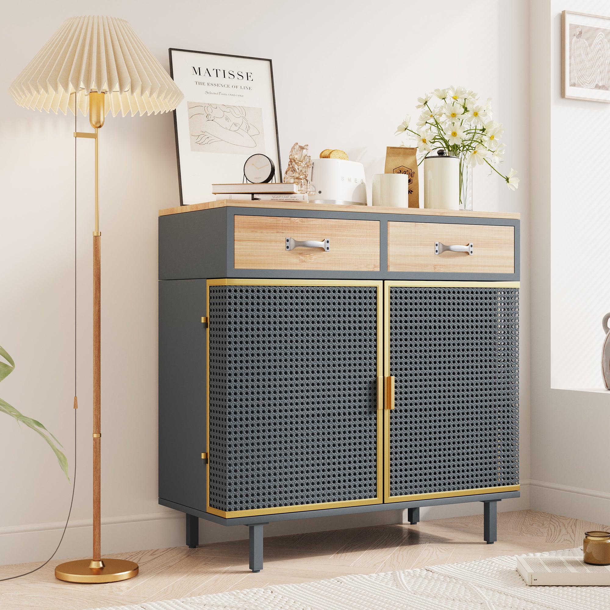32" Tall Metal 2-door Accent Cabinet with 2-drawer