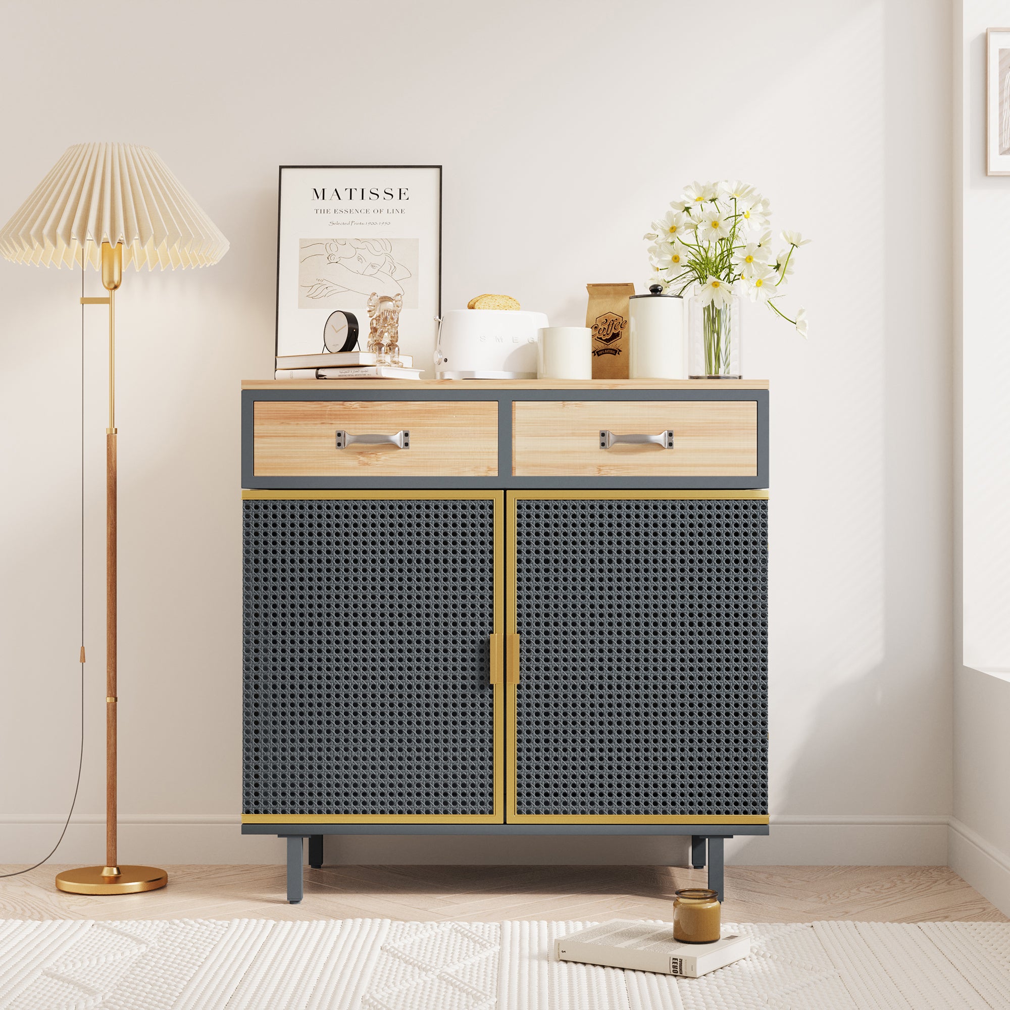 32" Tall Metal 2-door Accent Cabinet with 2-drawer