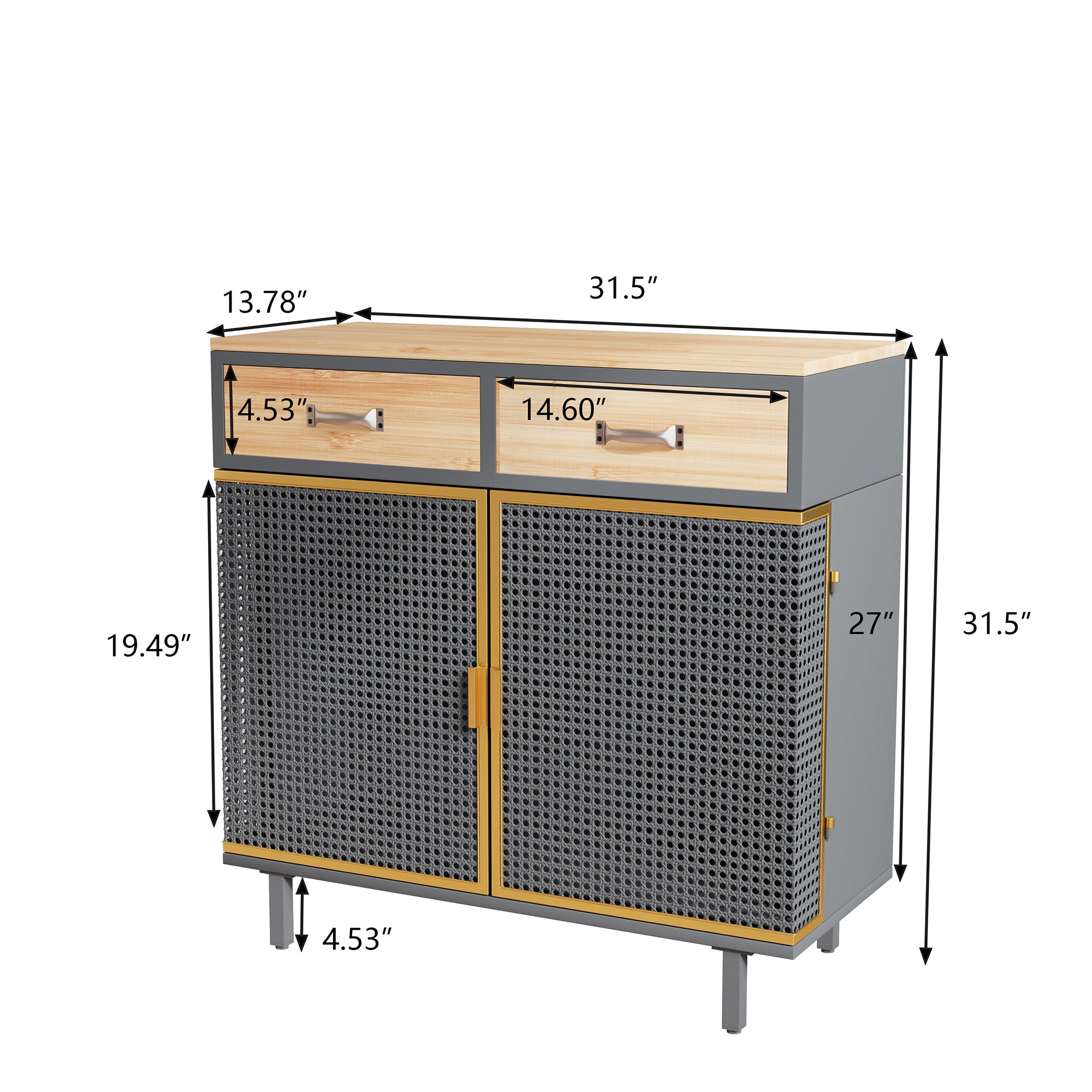 32" Tall Metal 2-door Accent Cabinet with 2-drawer