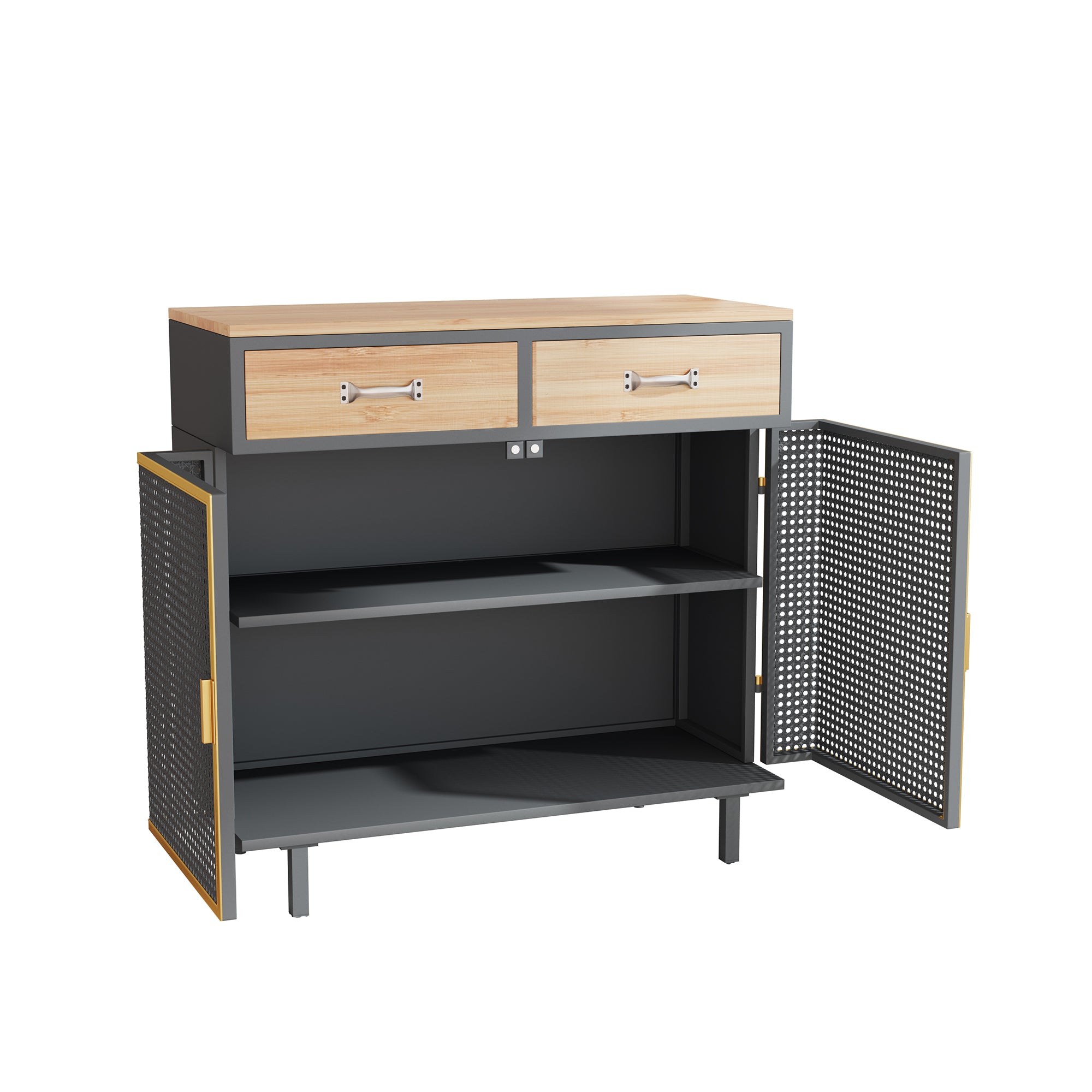 32" Tall Metal 2-door Accent Cabinet with 2-drawer