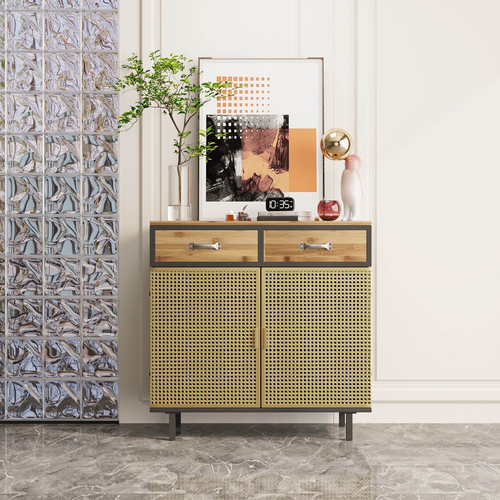 32" Tall Metal 2-door Accent Cabinet with 2-drawer