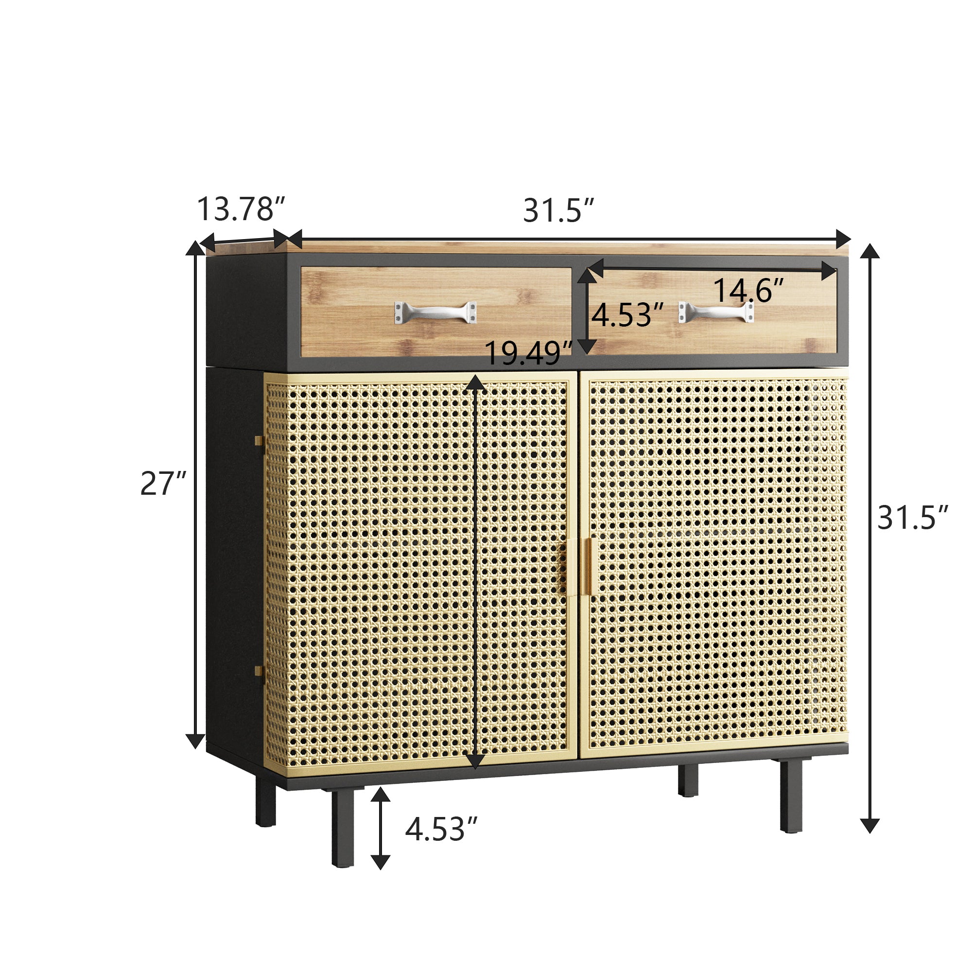 32" Tall Metal 2-door Accent Cabinet with 2-drawer
