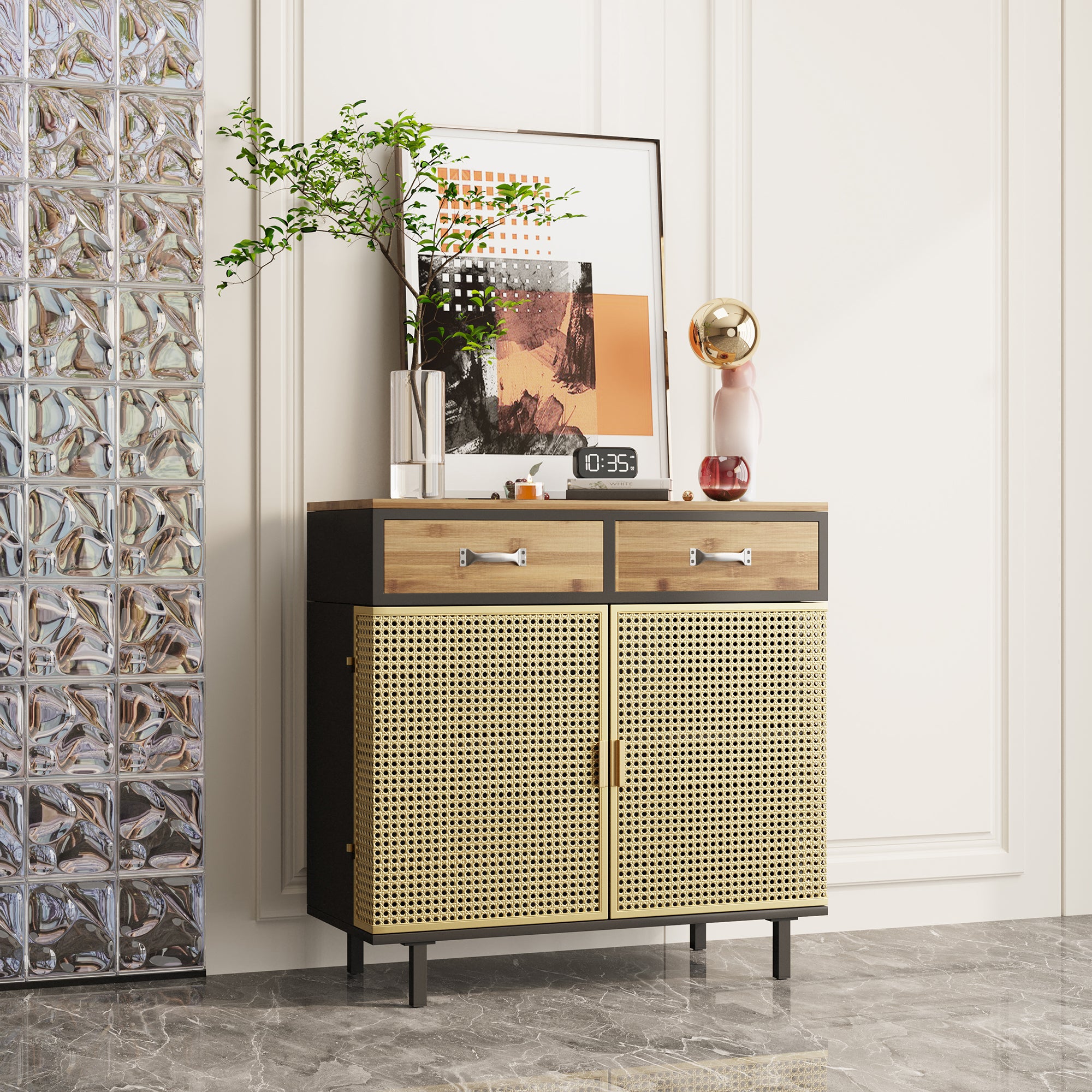 32" Tall Metal 2-door Accent Cabinet with 2-drawer
