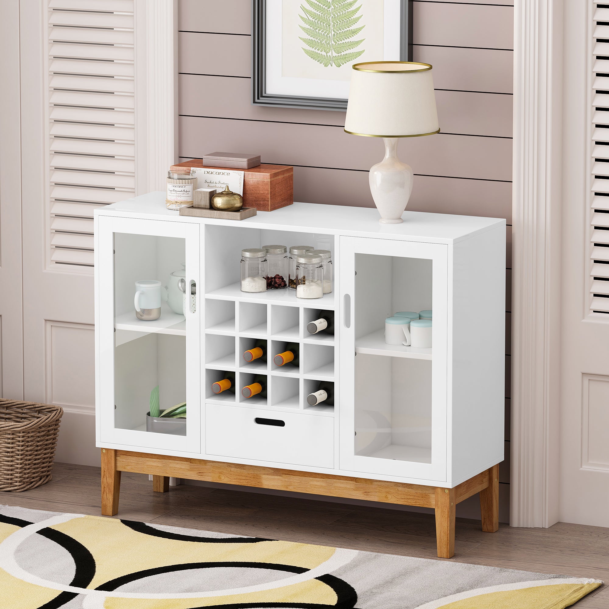 39" Wide 1-Drawer Sideboard in White with Wine Rack