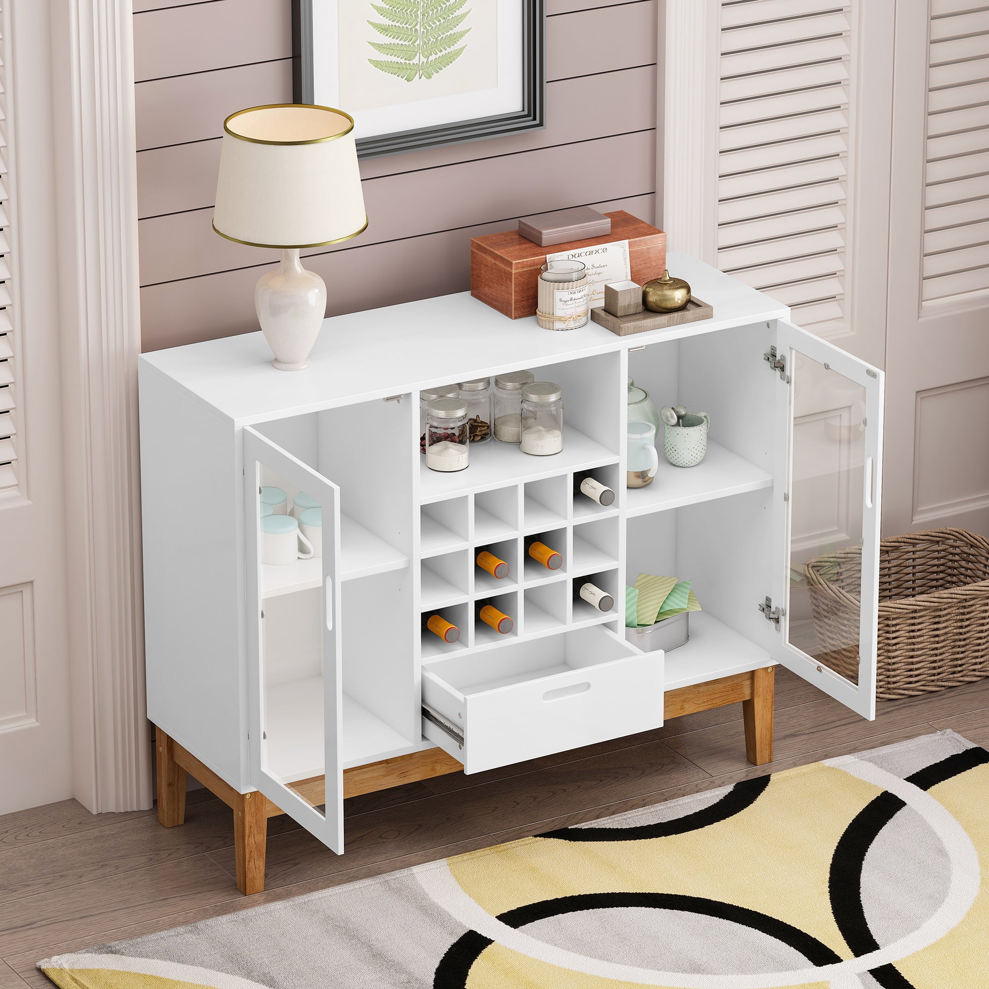 39" Wide 1-Drawer Sideboard in White with Wine Rack