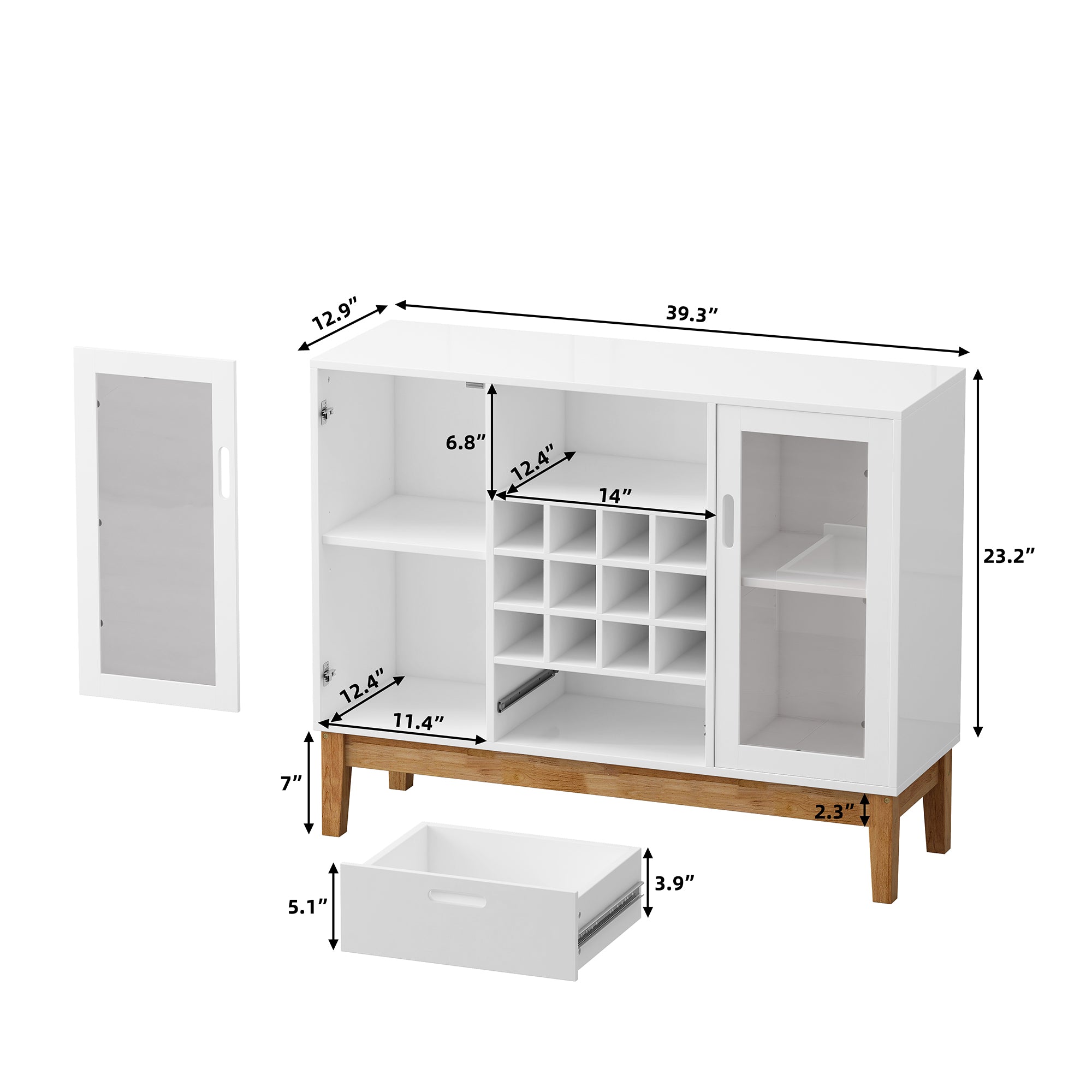 39" Wide 1-Drawer Sideboard in White with Wine Rack