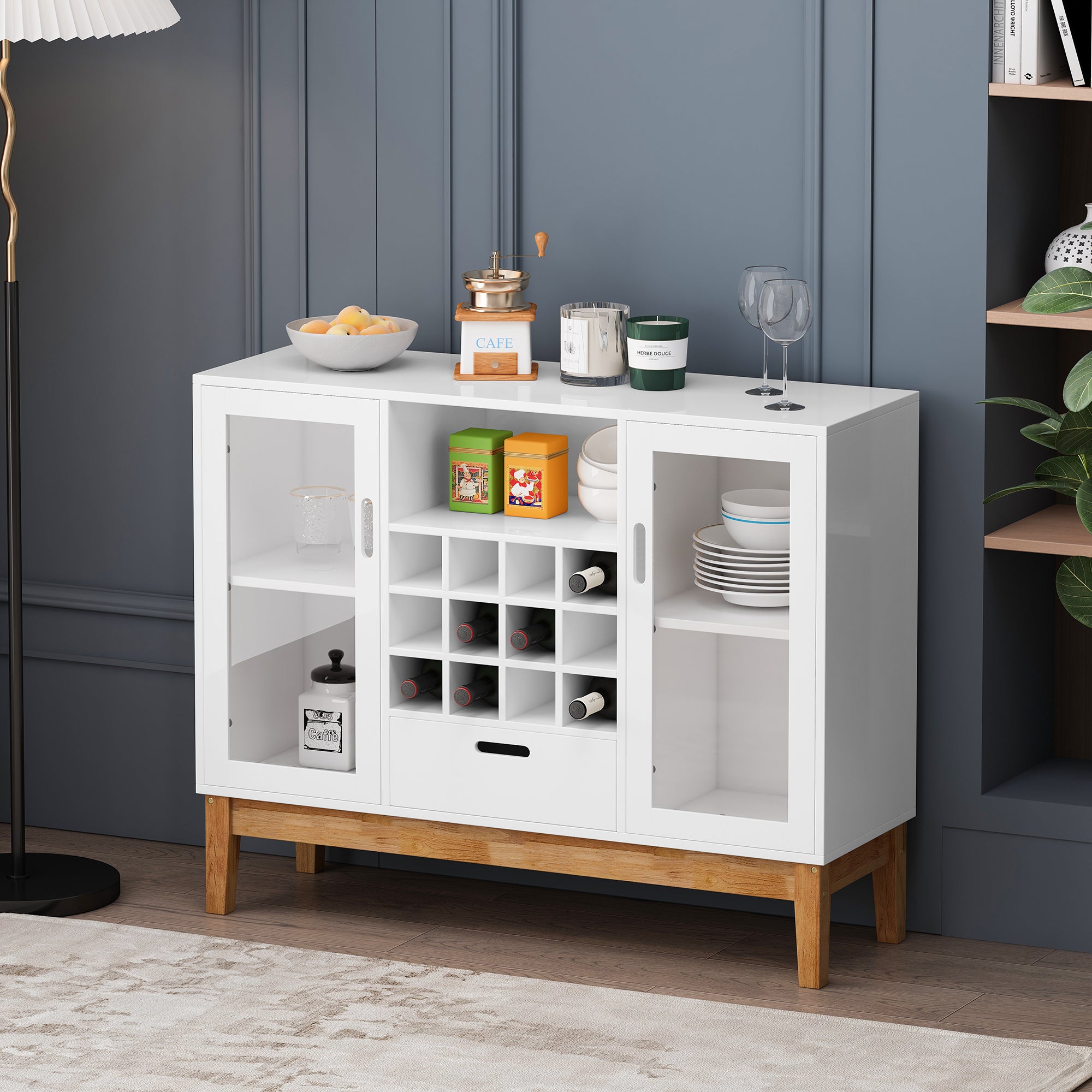 39" Wide 1-Drawer Sideboard in White with Wine Rack
