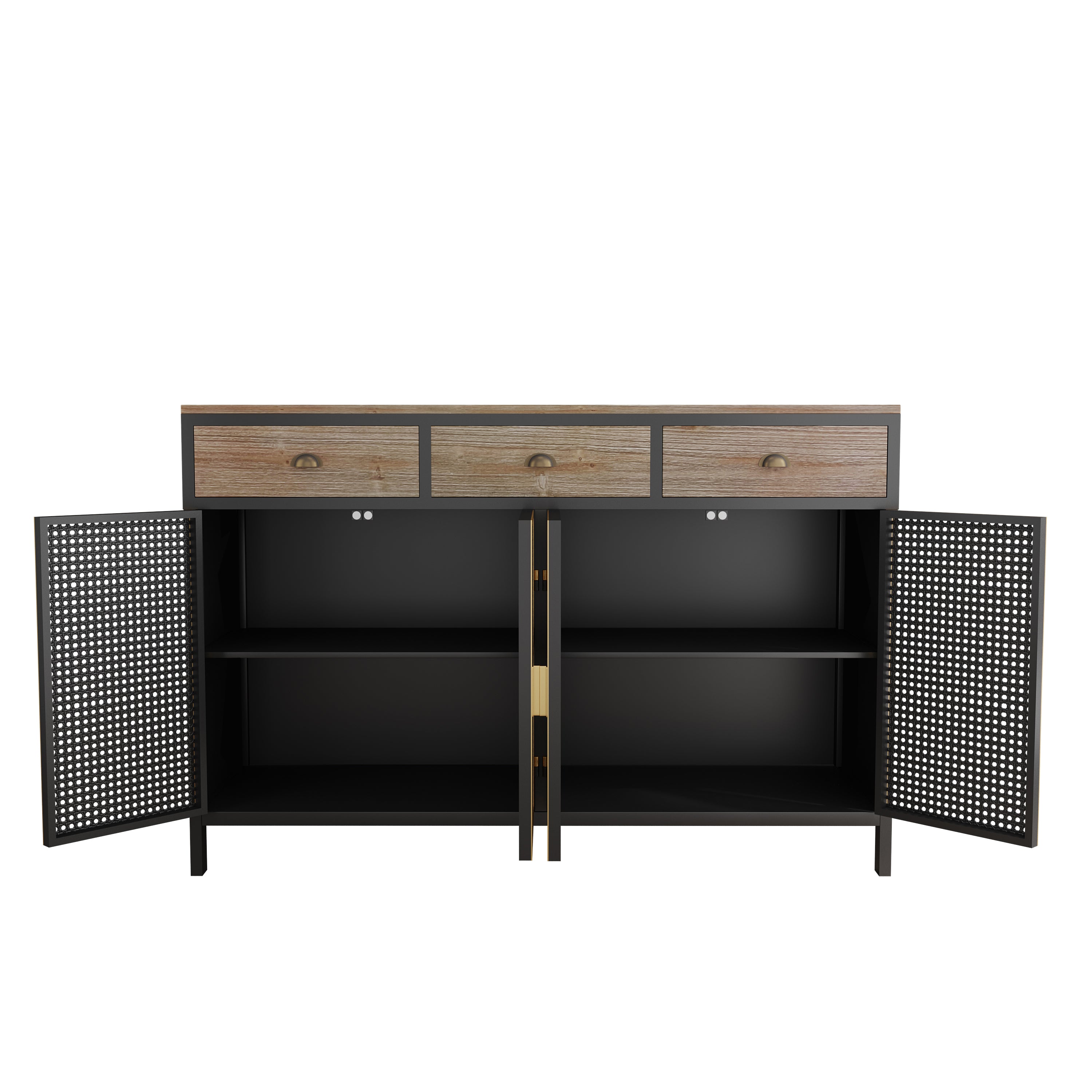 48" Wide Metal 3-Drawer Sideboard in Dark Gray with Inner Shelves