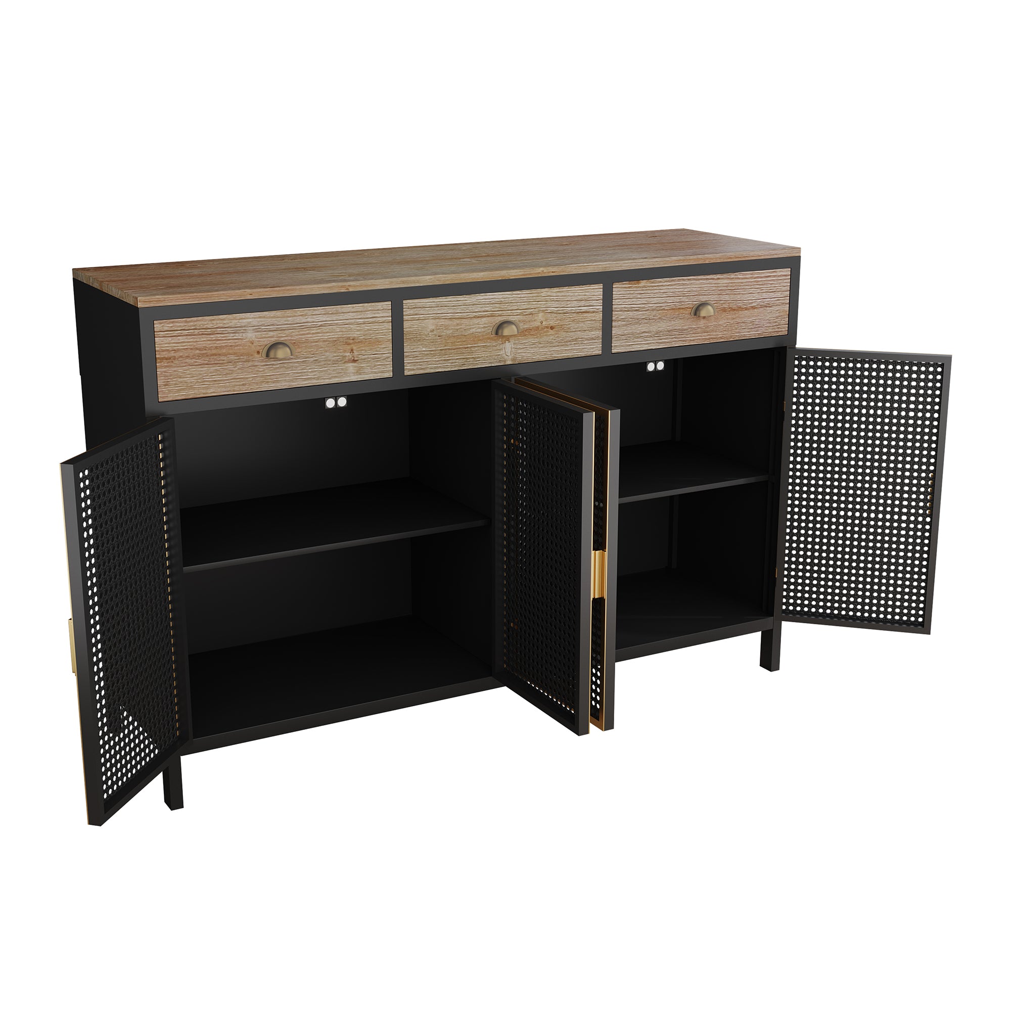 48" Wide Metal 3-Drawer Sideboard in Dark Gray with Inner Shelves