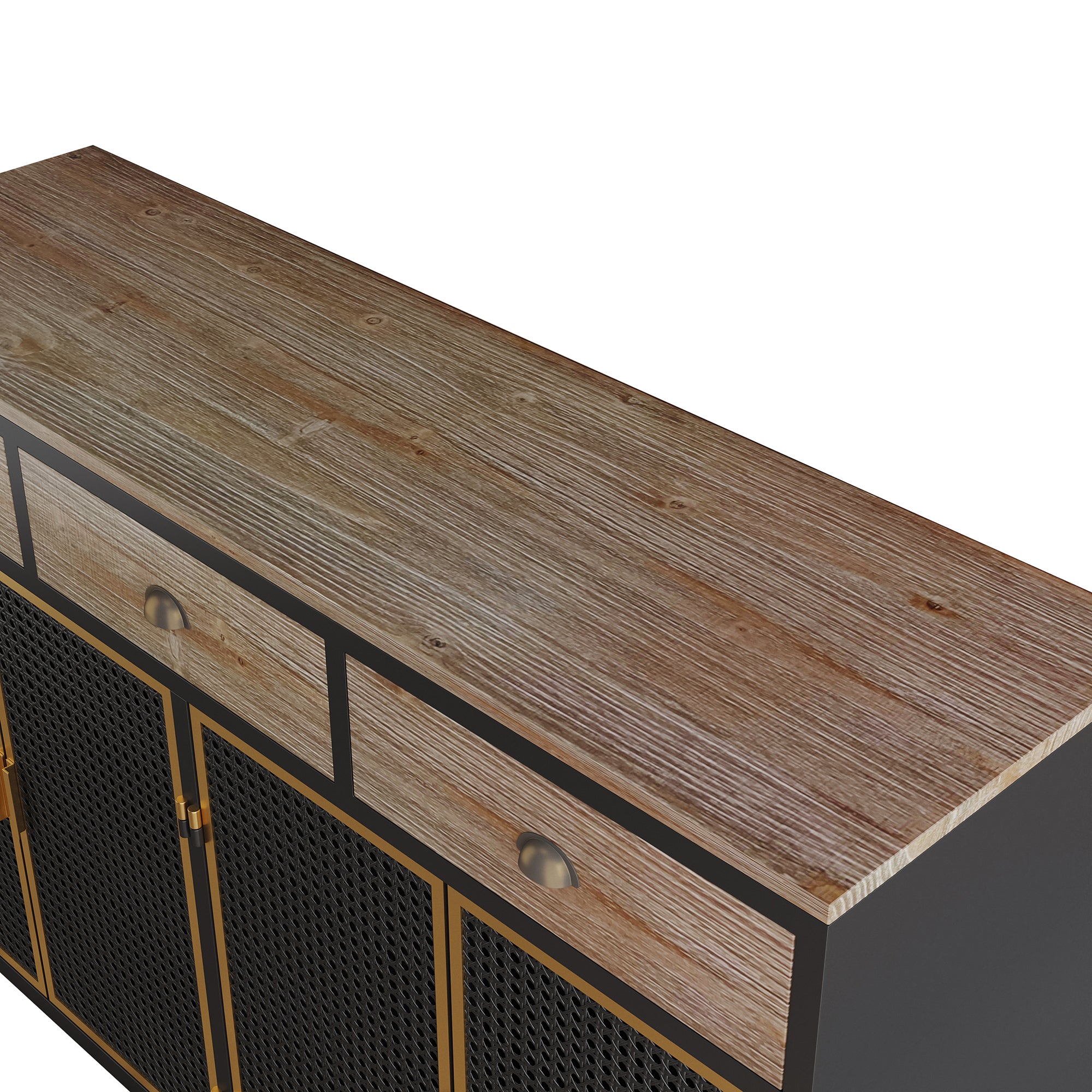 48" Wide Metal 3-Drawer Sideboard in Dark Gray with Inner Shelves