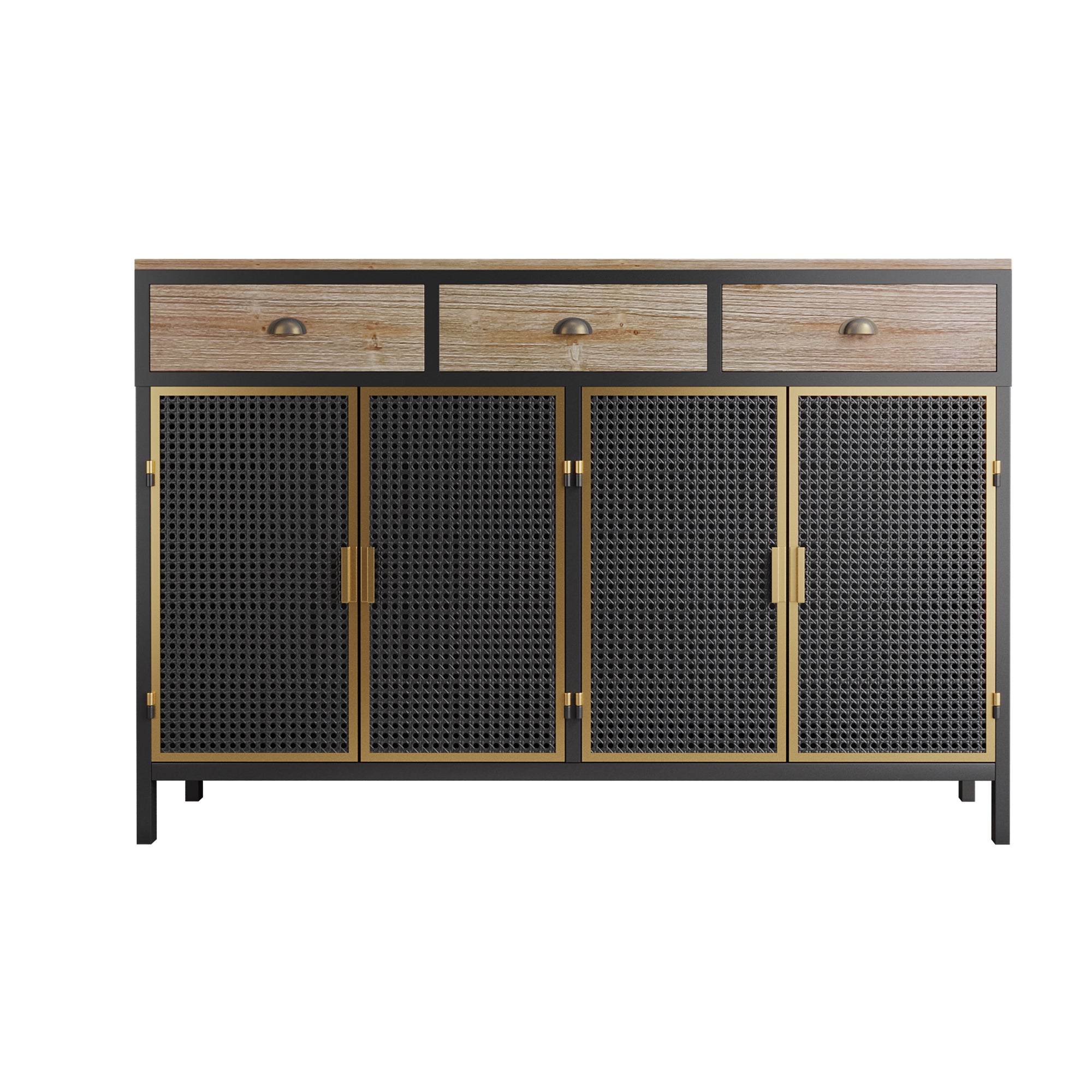 48" Wide Metal 3-Drawer Sideboard in Dark Gray with Inner Shelves