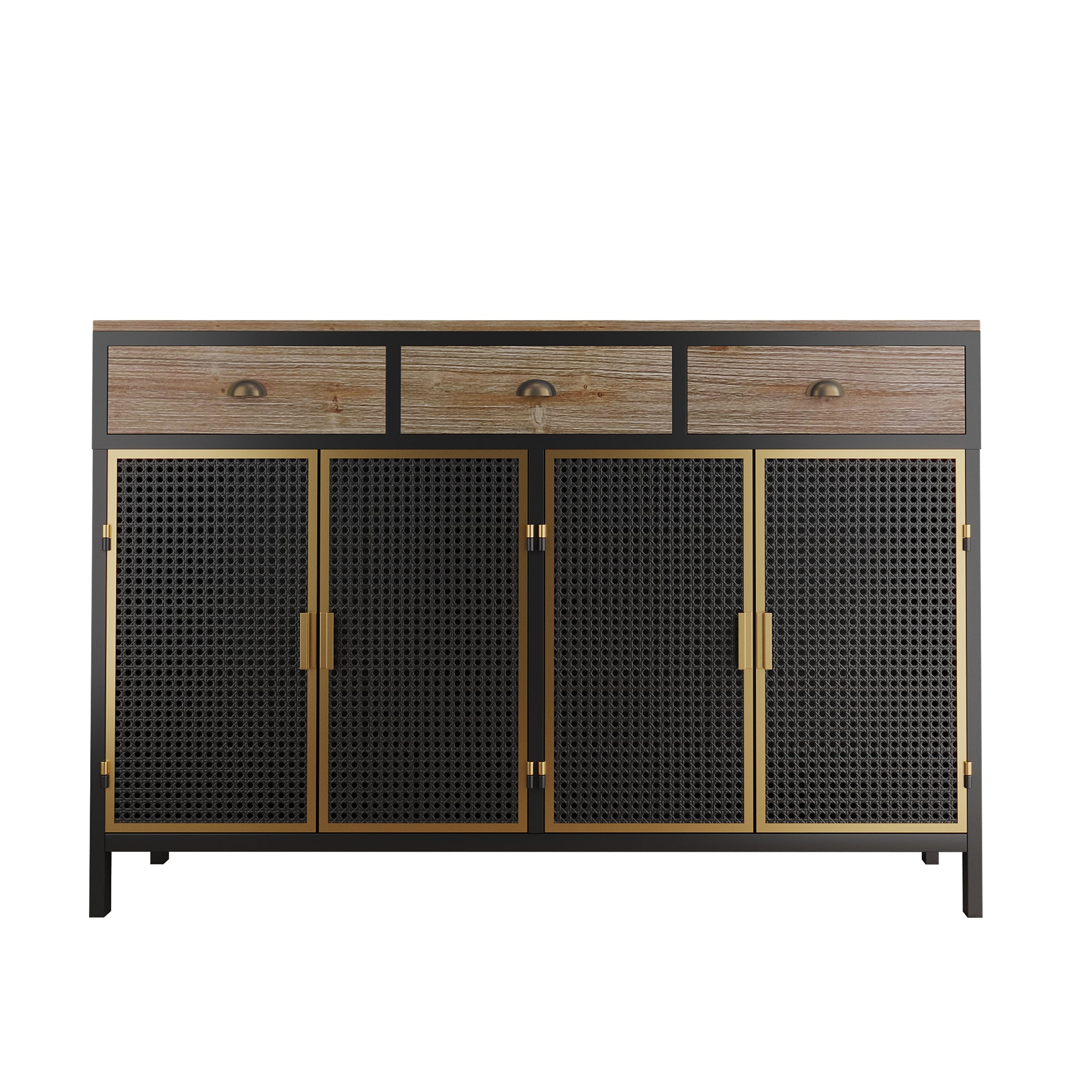 48" Wide Metal 3-Drawer Sideboard in Dark Gray with Inner Shelves