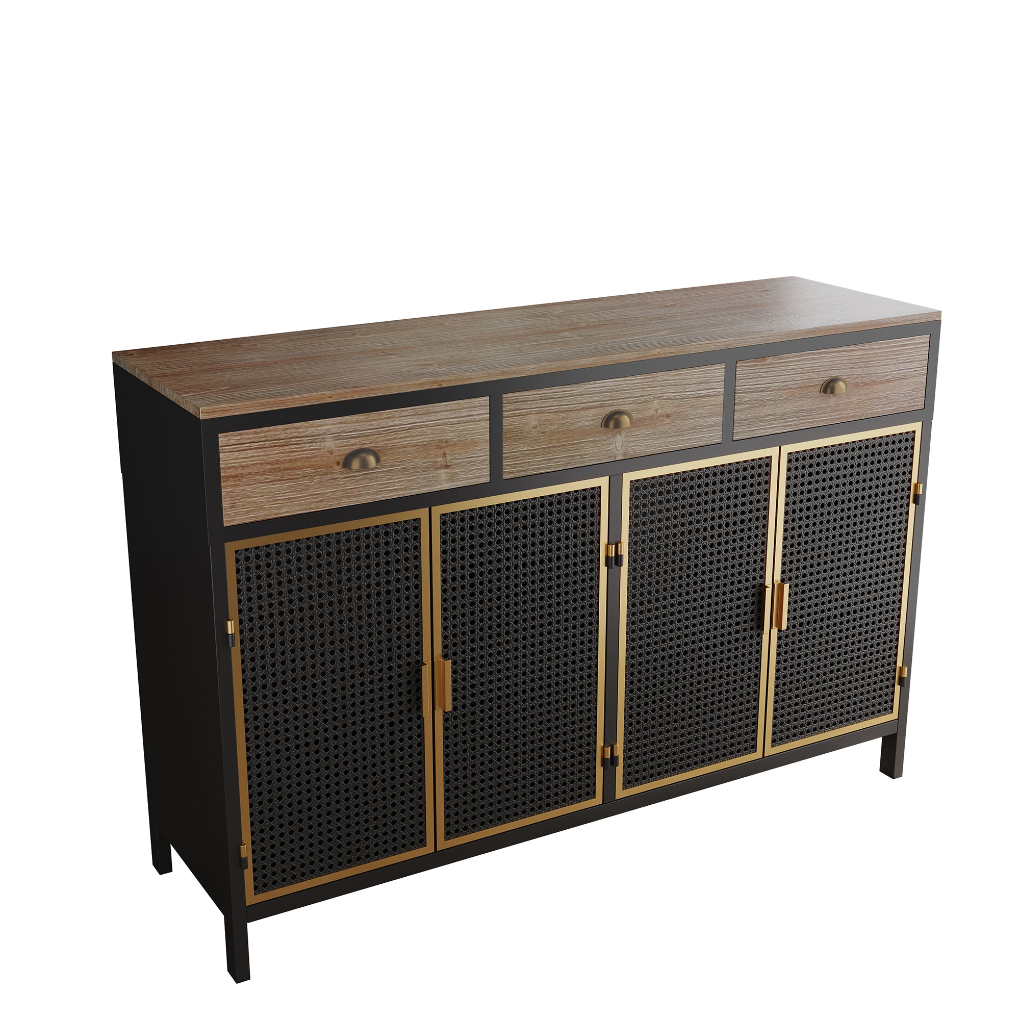 48" Wide Metal 3-Drawer Sideboard in Dark Gray with Inner Shelves