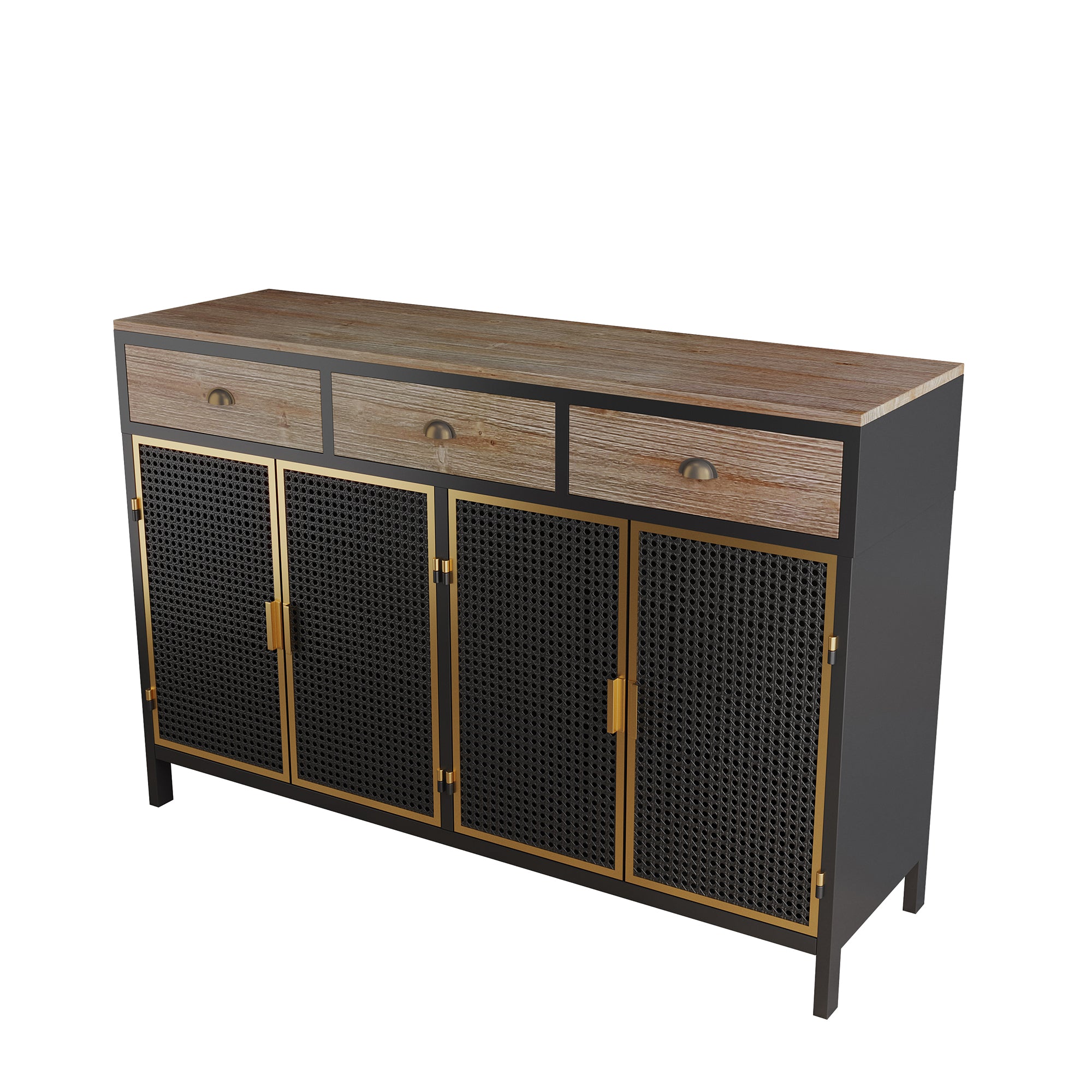 48" Wide Metal 3-Drawer Sideboard in Dark Gray with Inner Shelves