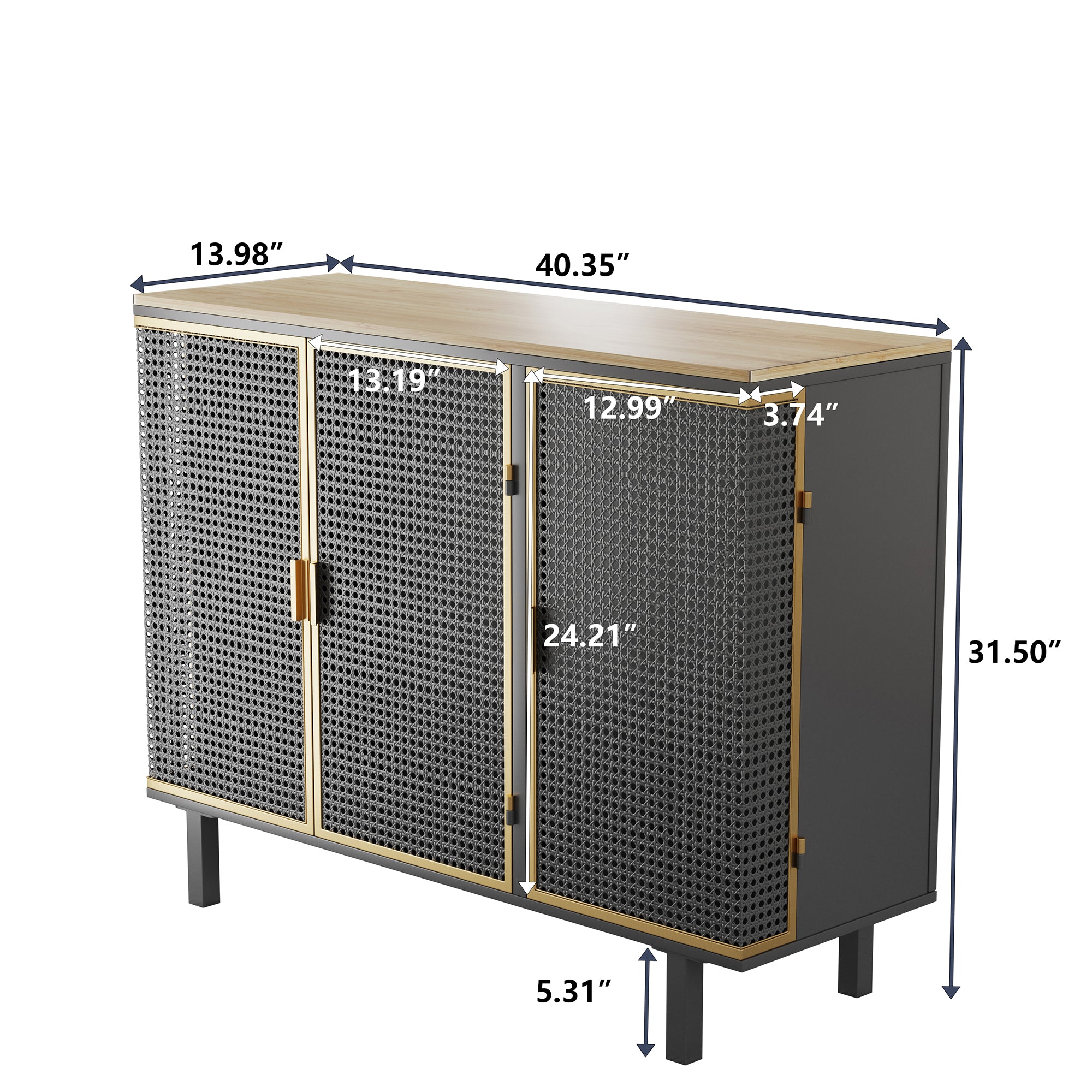 40" Wide Metal 3-Door Sideboard in Dark Gray with Inner Shelves