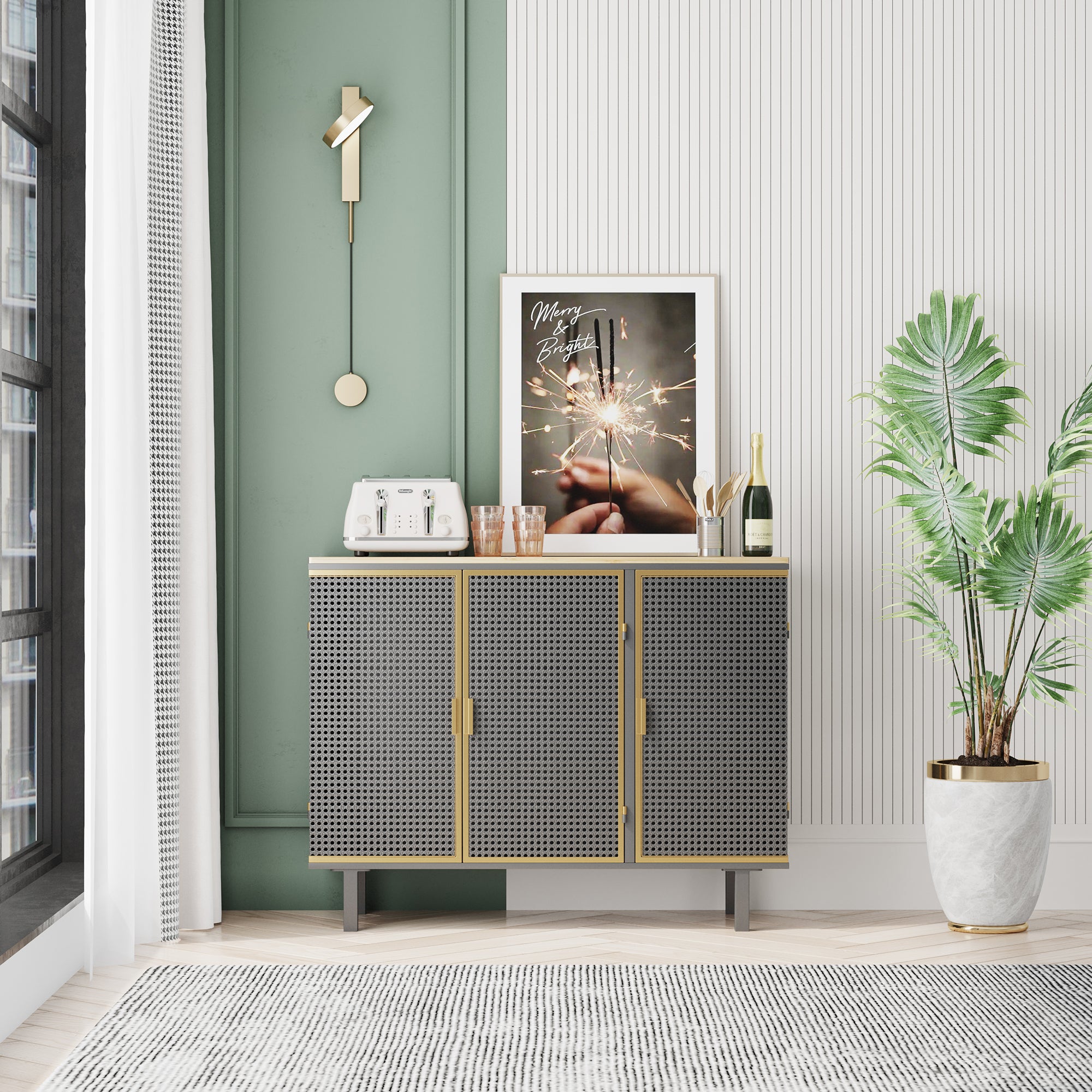 40" Wide Metal 3-Door Sideboard in Dark Gray with Inner Shelves