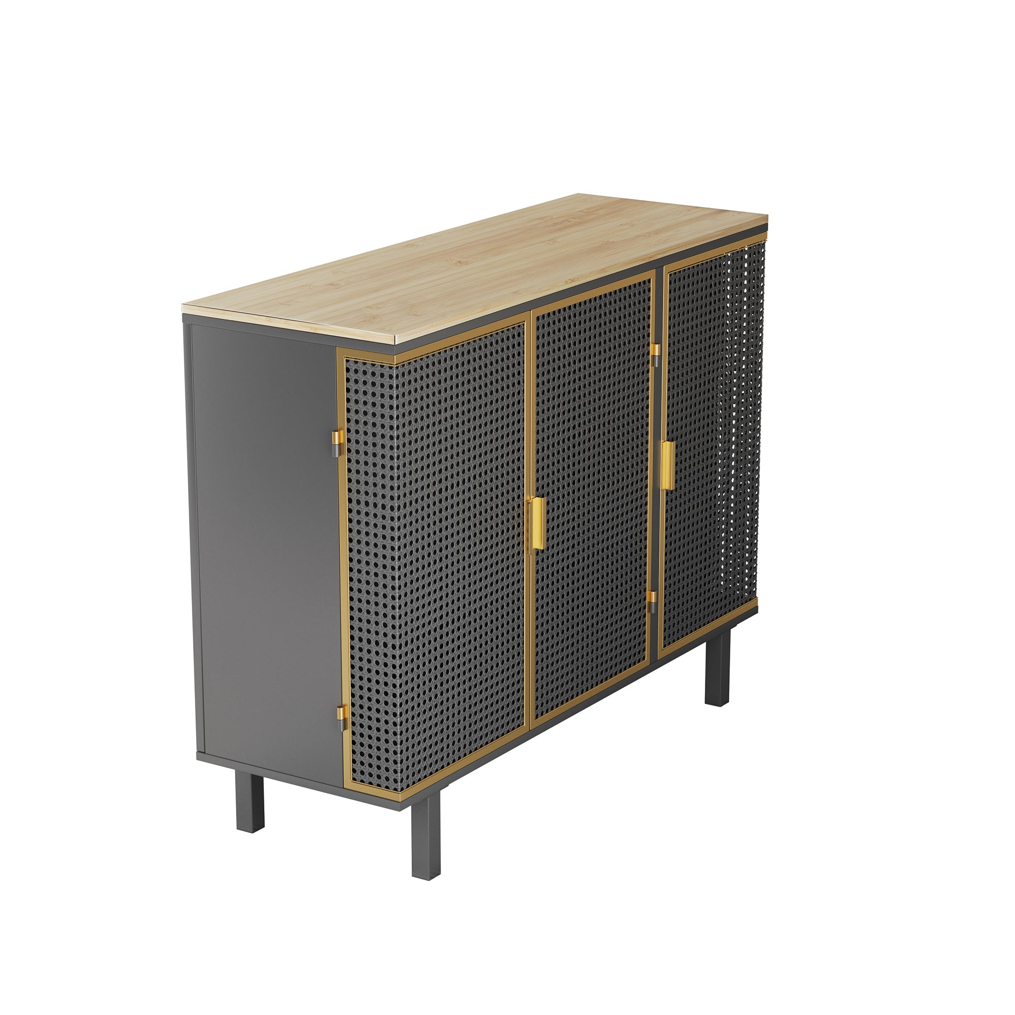 40" Wide Metal 3-Door Sideboard in Dark Gray with Inner Shelves