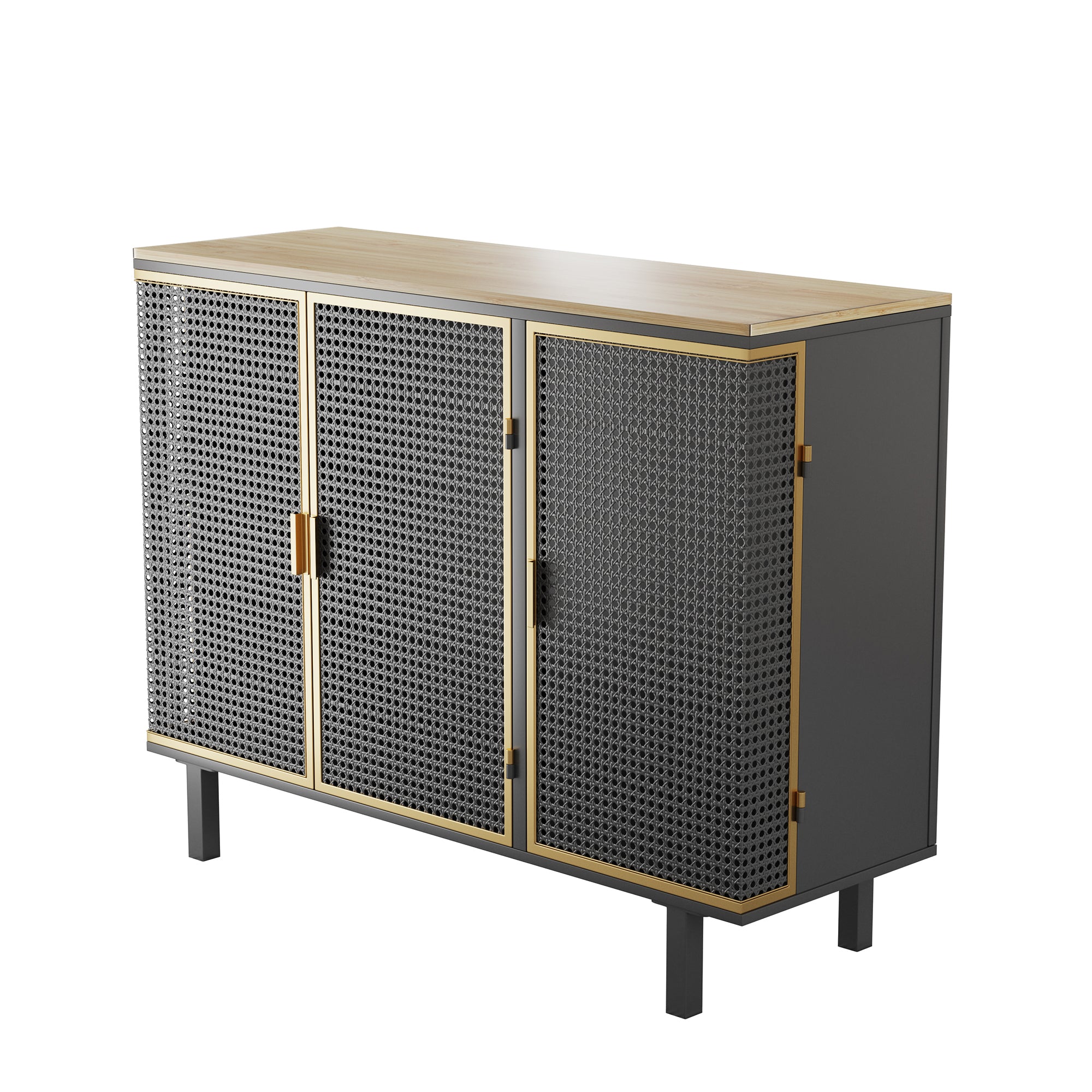 40" Wide Metal 3-Door Sideboard in Dark Gray with Inner Shelves
