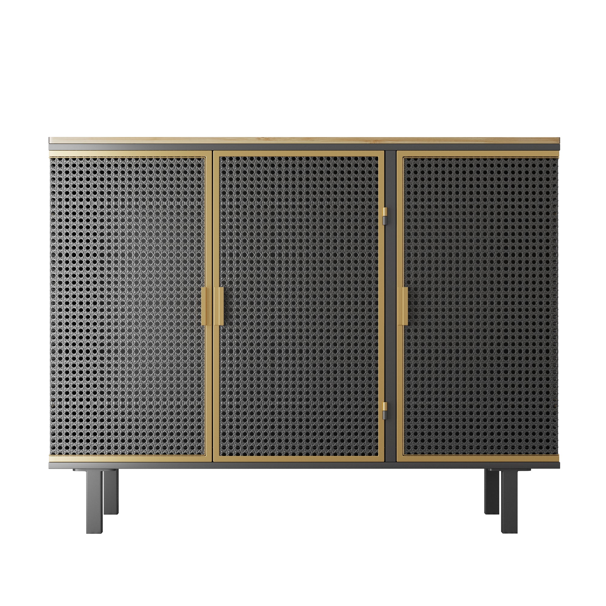 40" Wide Metal 3-Door Sideboard in Dark Gray with Inner Shelves