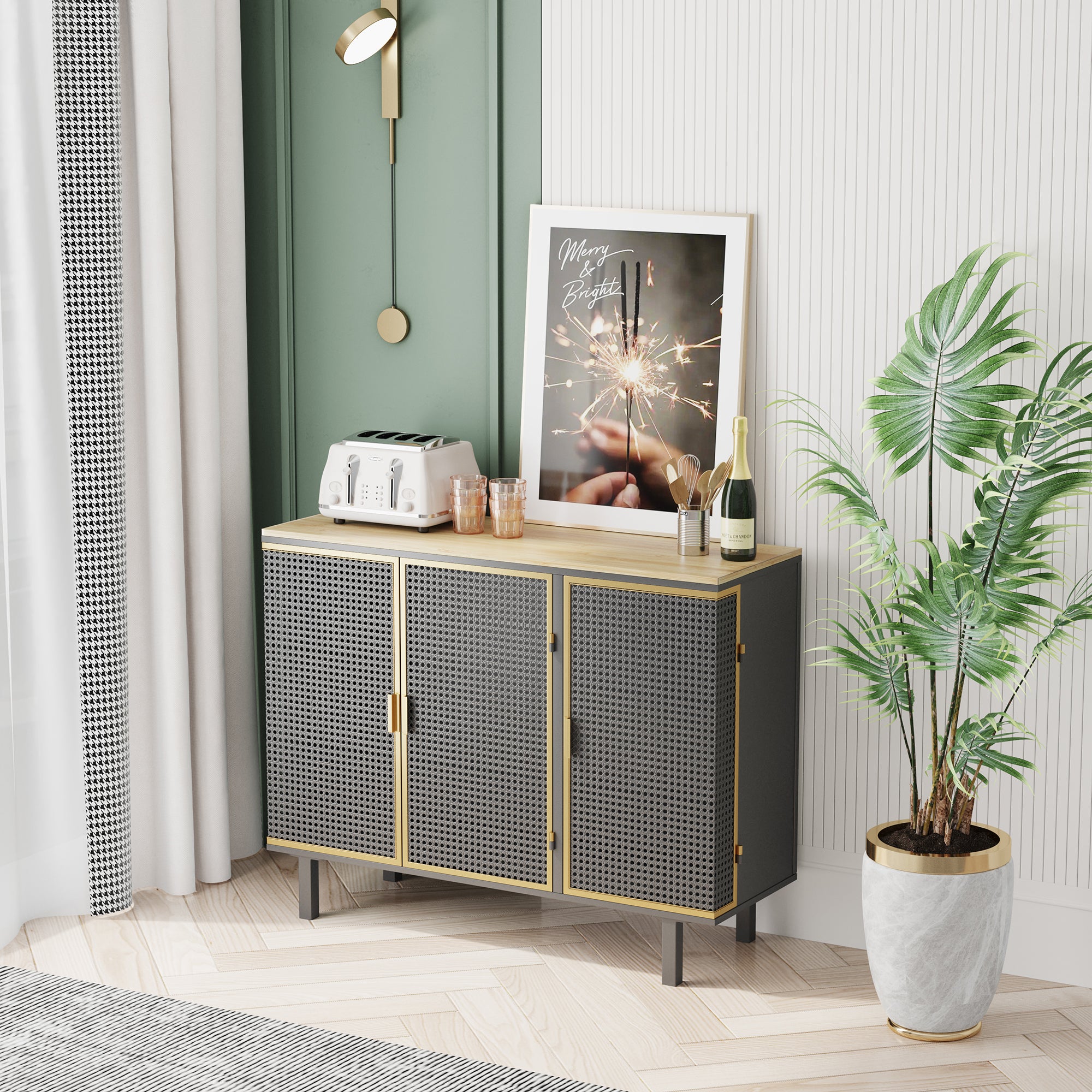 40" Wide Metal 3-Door Sideboard in Dark Gray with Inner Shelves