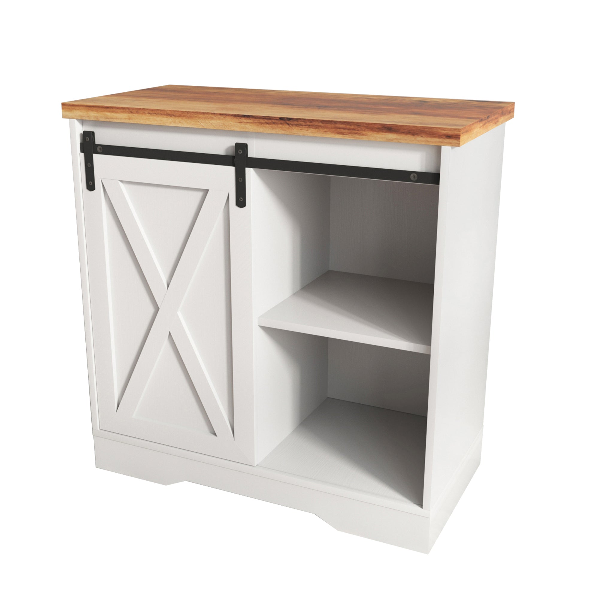 32" Tall Wood 1-door Storage Cabinet with Sliding Slat Door