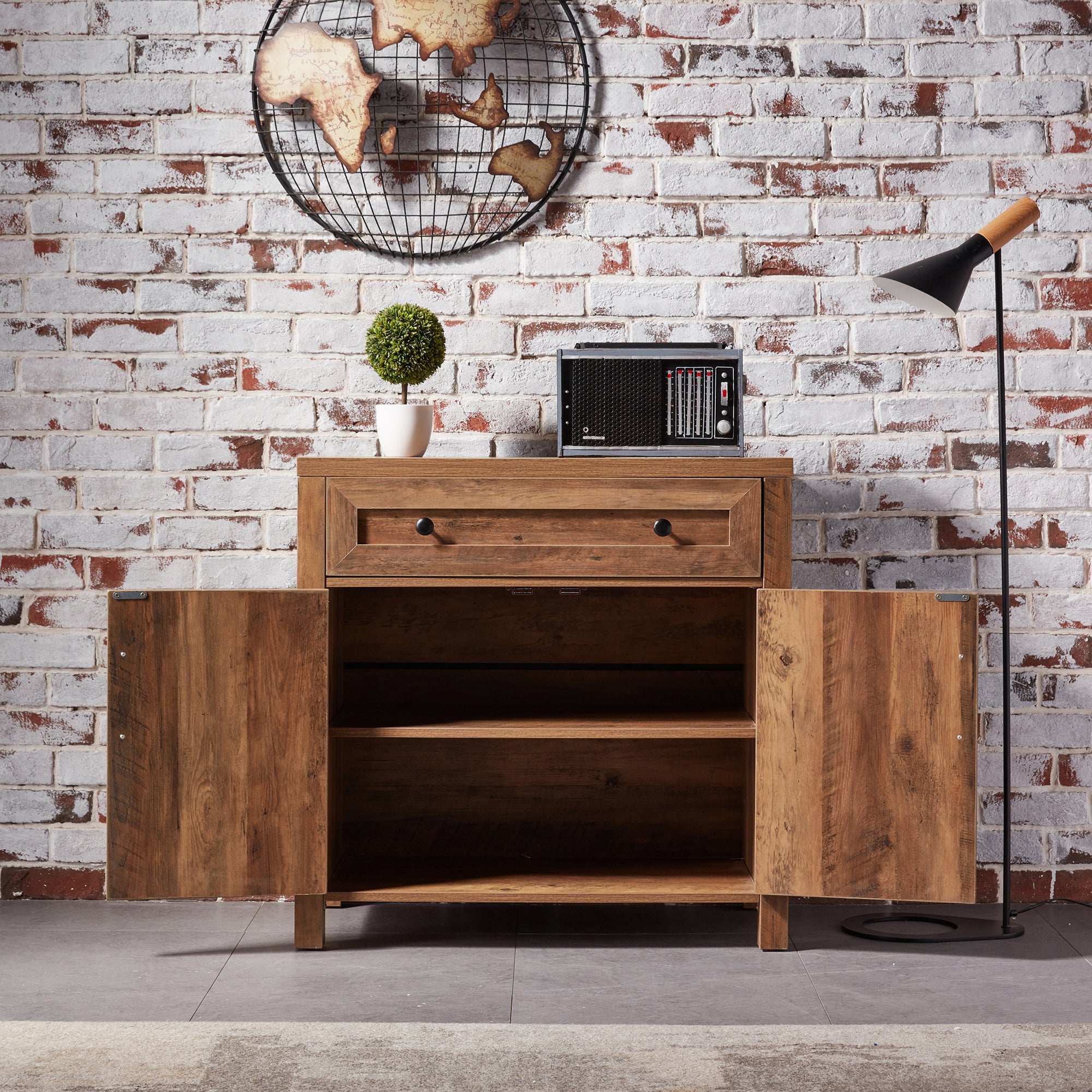 32" Tall Wood 2-door Accent Cabinet with 1 Drawer
