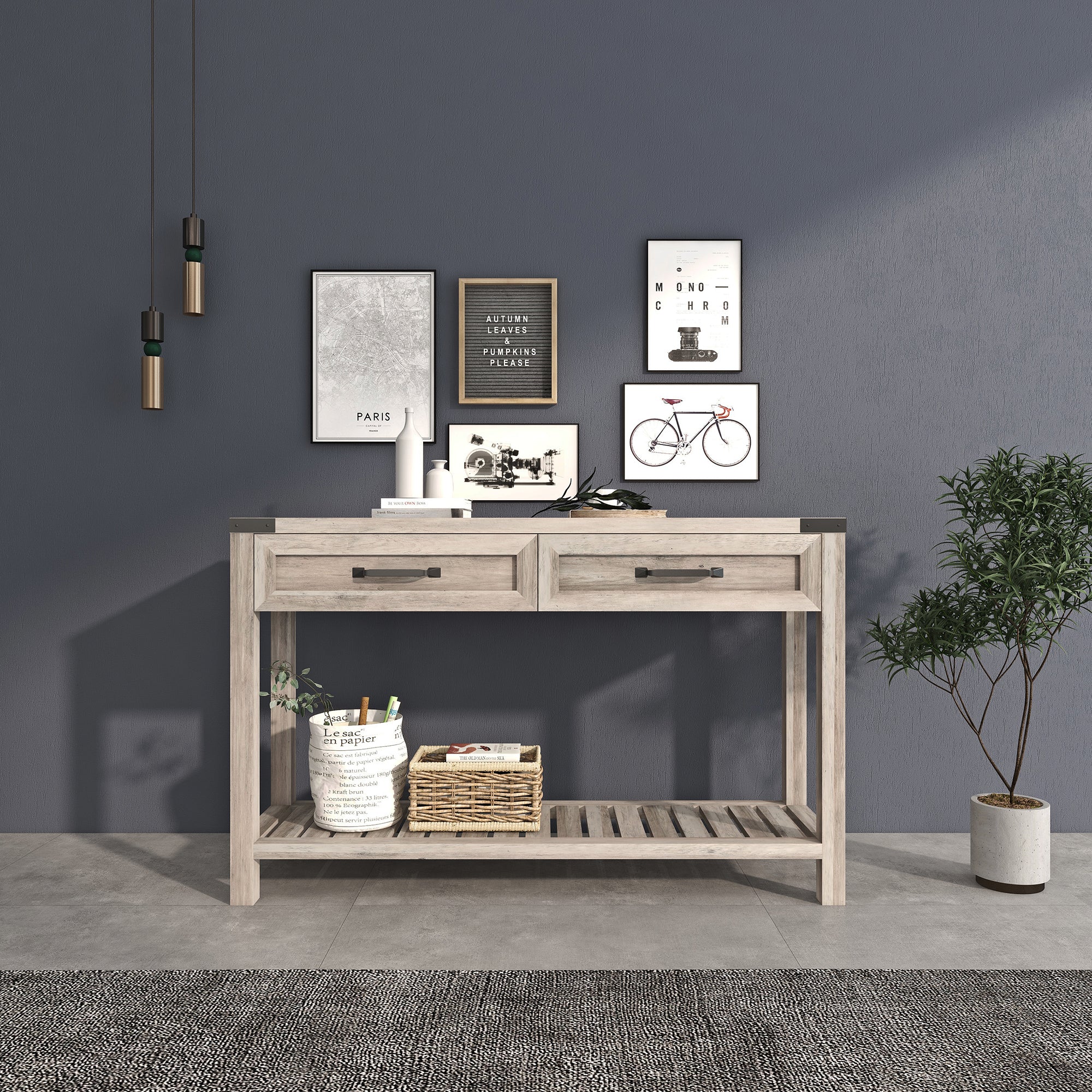 47-inch Console Table with Drawers and Shelf for Living Room