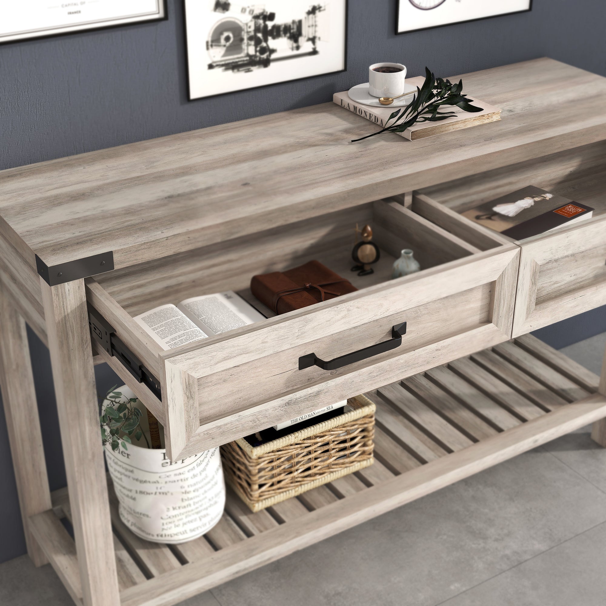 47-inch Console Table with Drawers and Shelf for Living Room