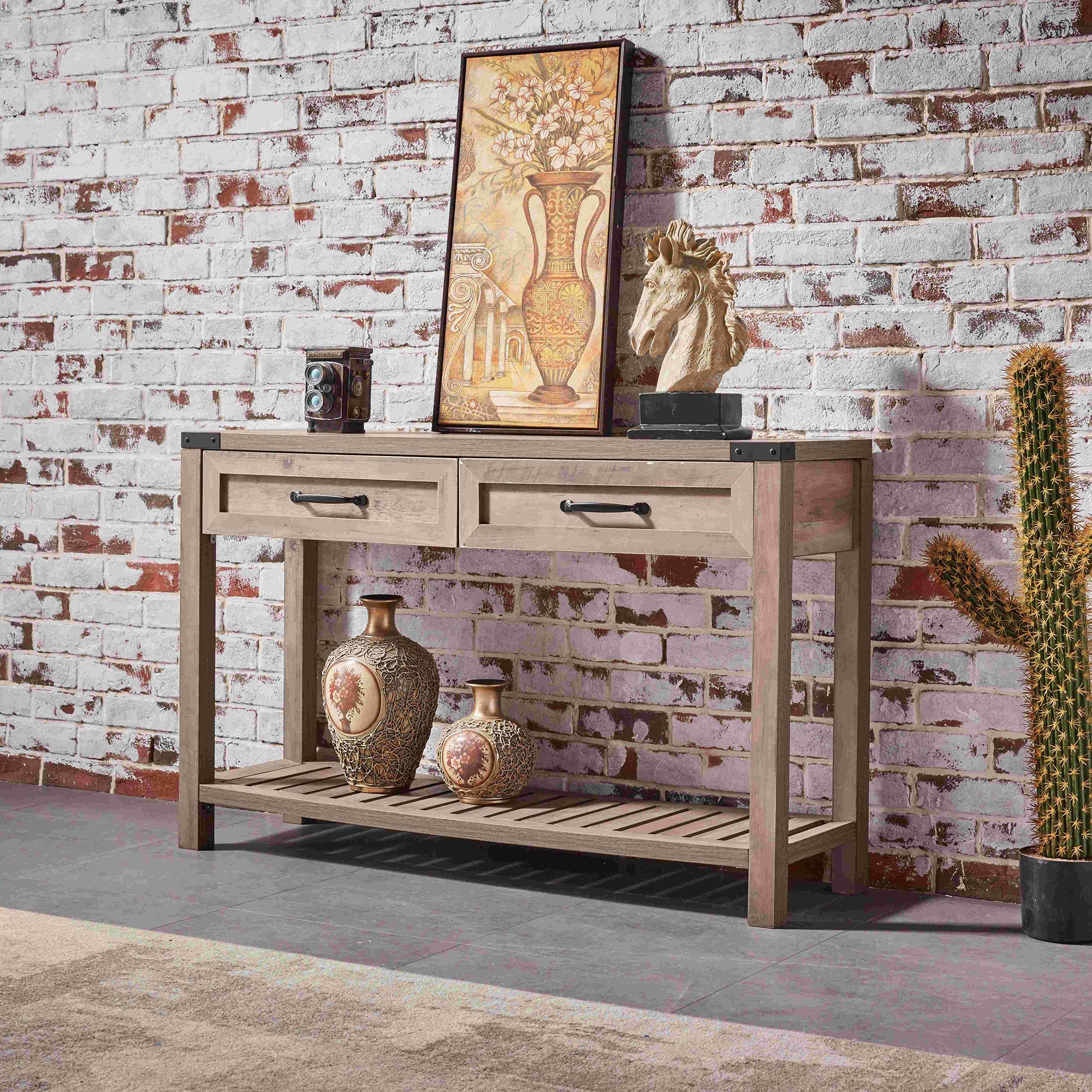 47-inch Console Table with Drawers and Shelf for Living Room