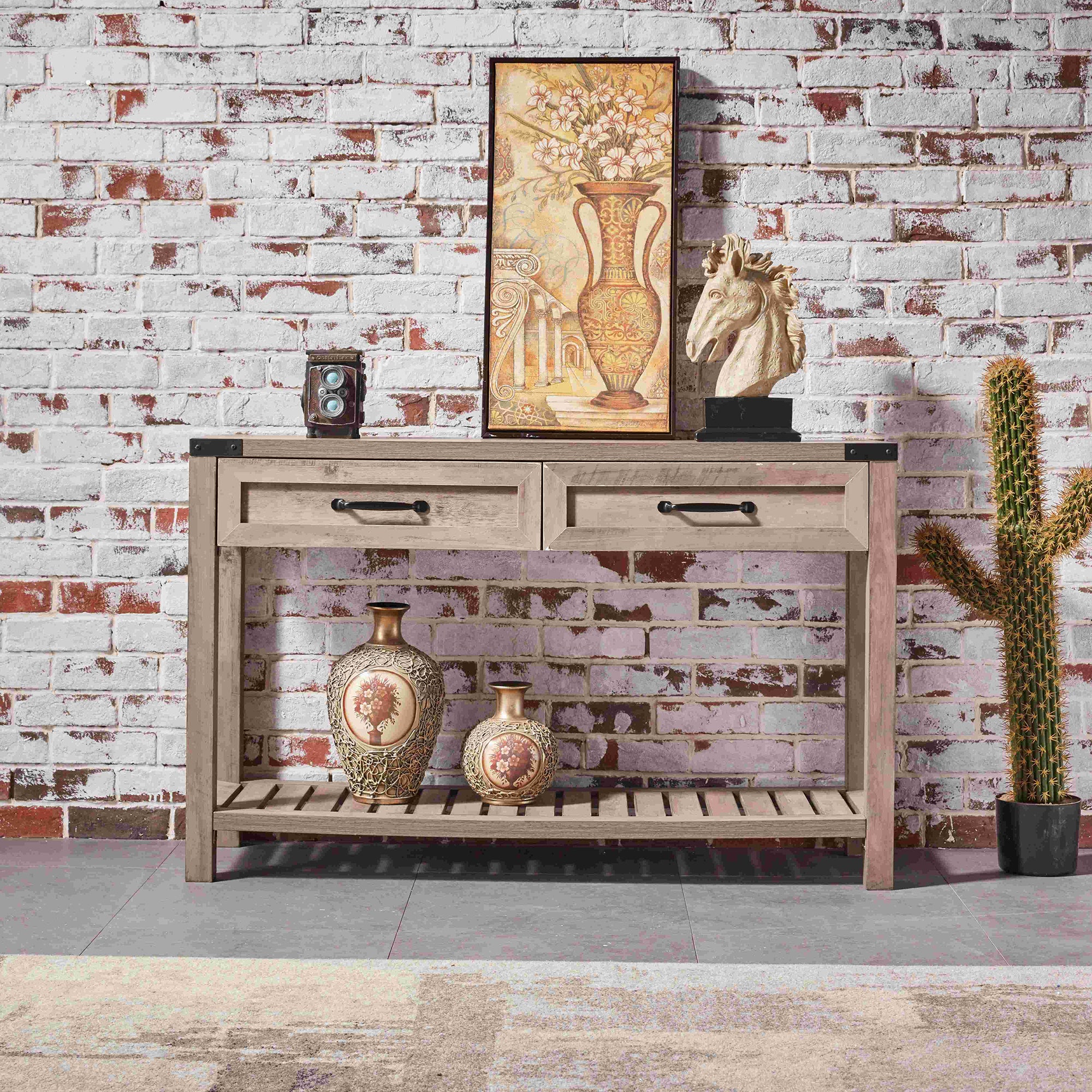 47-inch Console Table with Drawers and Shelf for Living Room